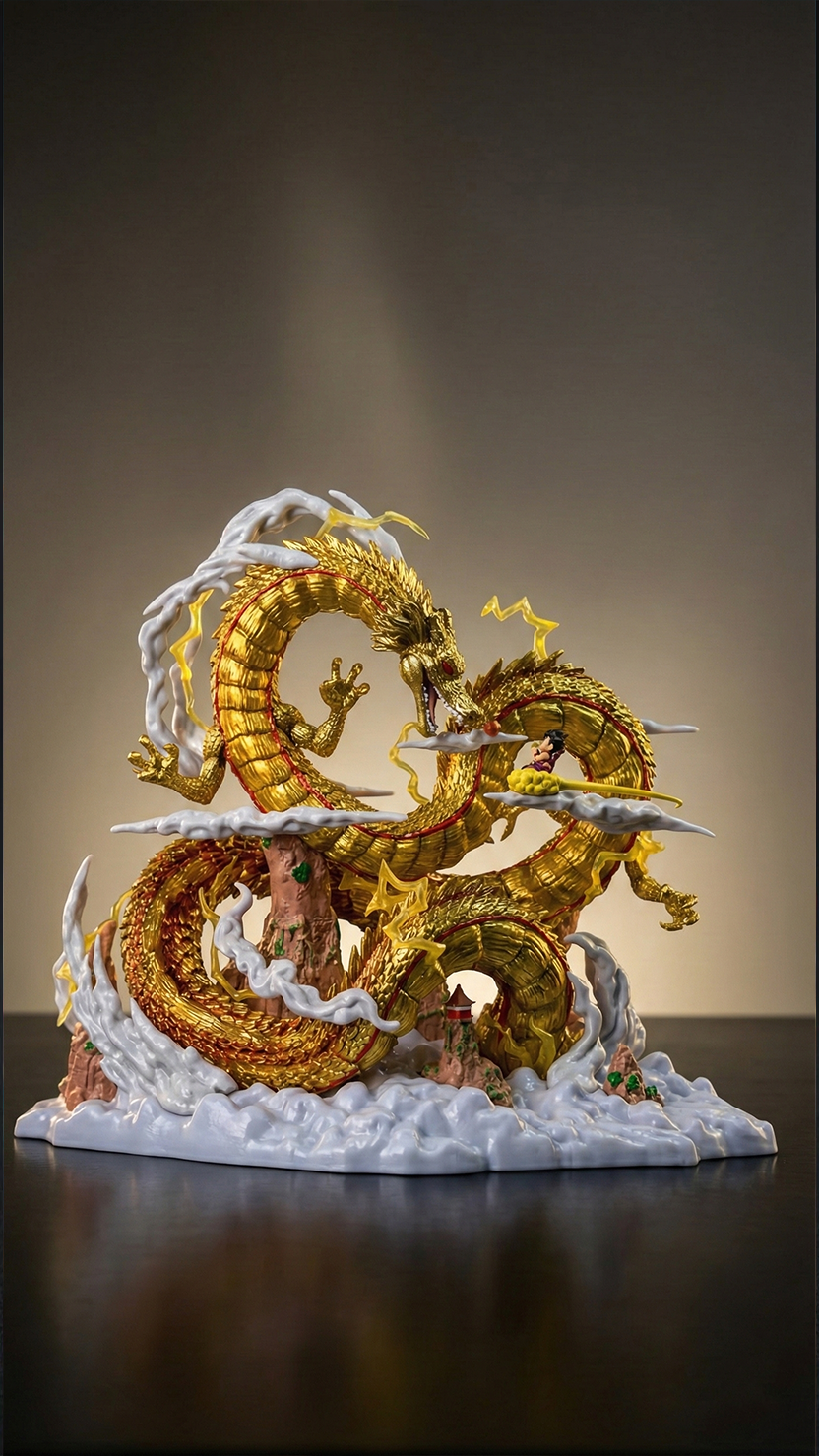 Golden Imperial Dragon Statue with Cloud Action Figure (22Cm) Hellzone