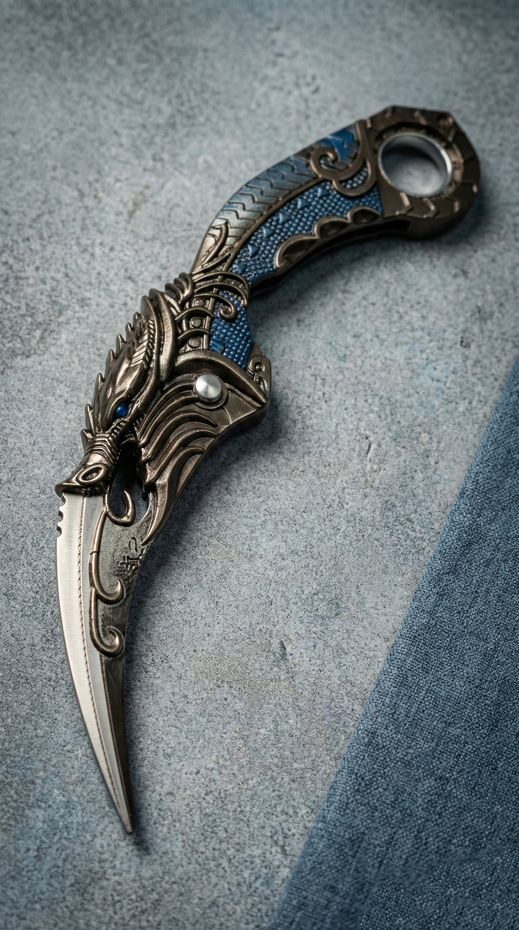 Frost Dragon Silver & Blue Karambit Fixed Blade Knife | Hellzone