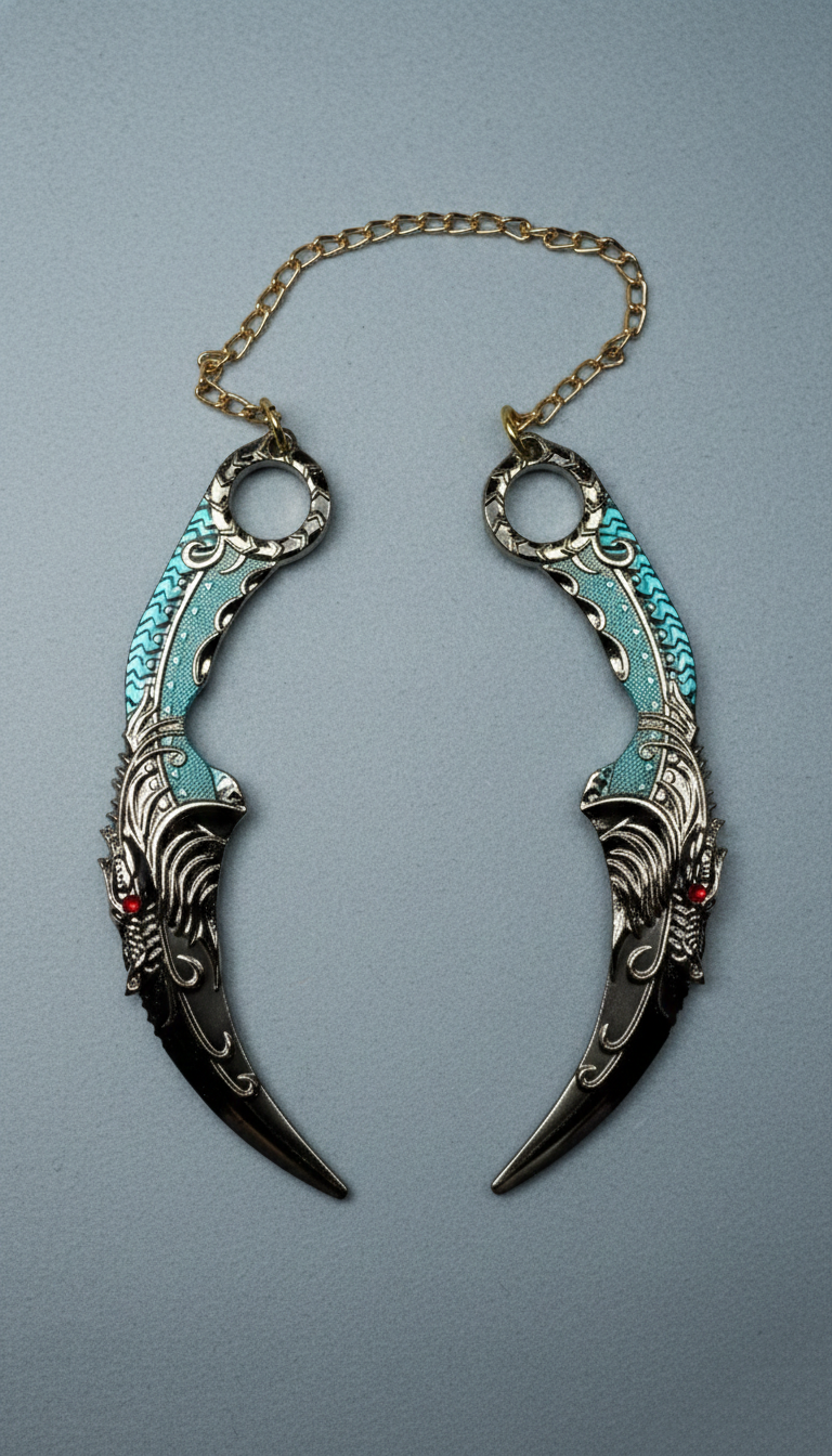 Dual Azure Dragon Karambit Turquoise & Gunmetal Fantasy Weapon | Hellzone