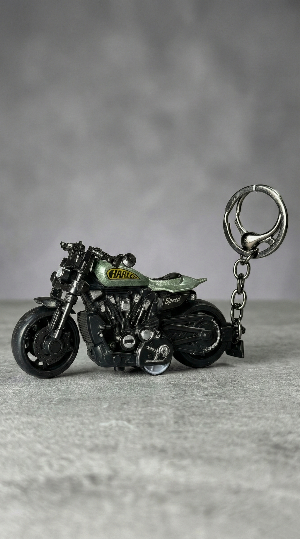 Cafe Racer Motorcycle Olive Green Tank Detailed Engine Replica Keychain | Hellzone