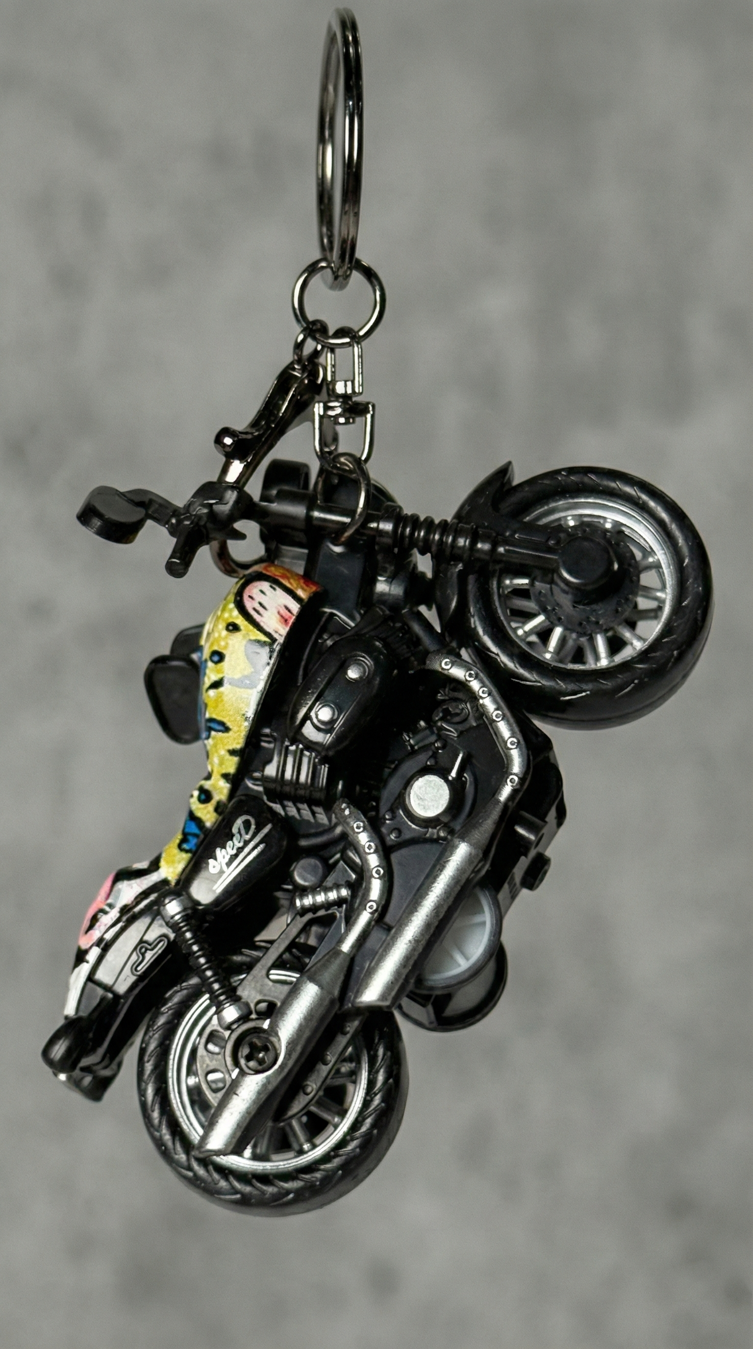 Cruiser Chopper Motorcycle Black & Yellow Animal Print Tank Replica Keychain | Hellzone