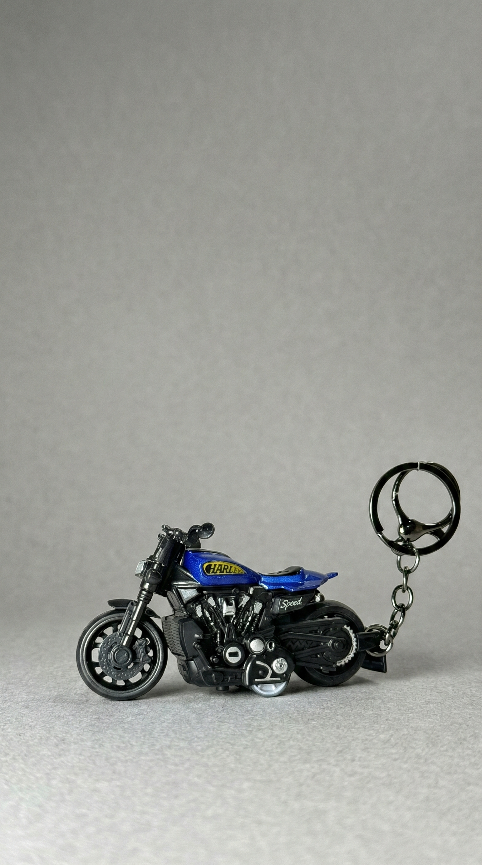 Cruiser Motorcycle with Blue Tank & Detailed Engine Replica Keychain | Hellzone