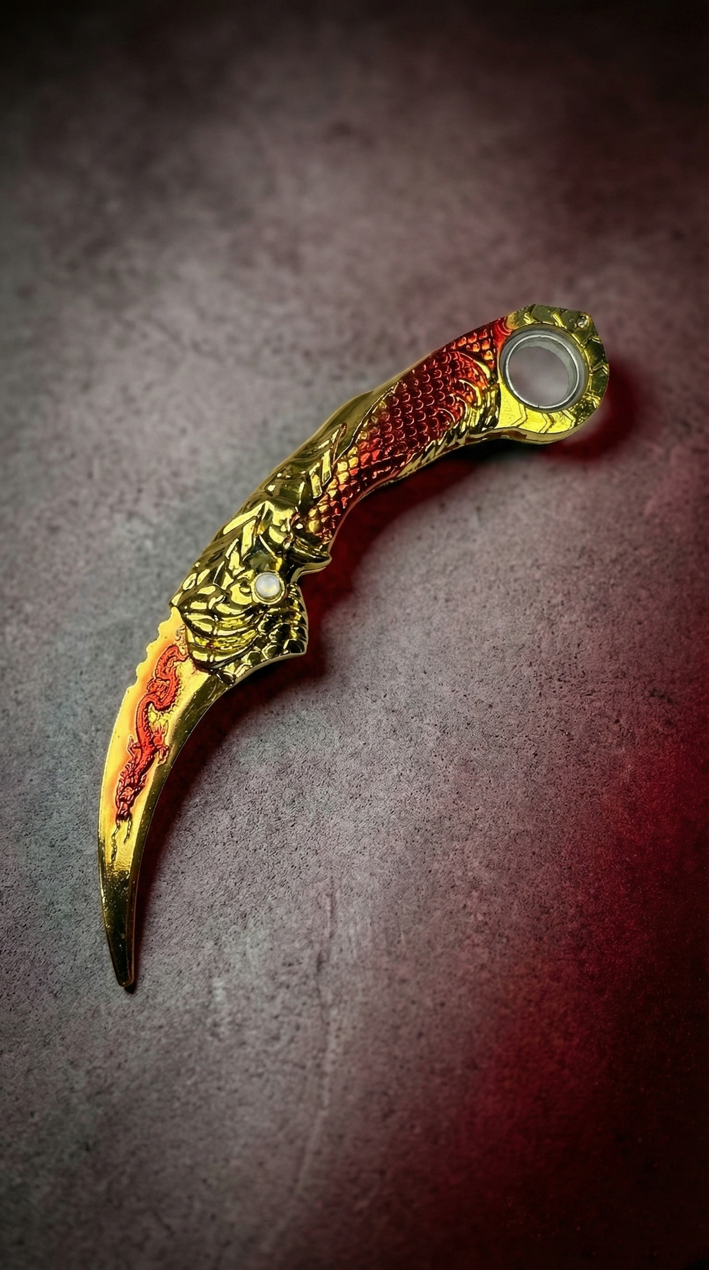 Gold Dragon Karambit Knife - Deluxe Red & Yellow Claw Blade | Hellzone