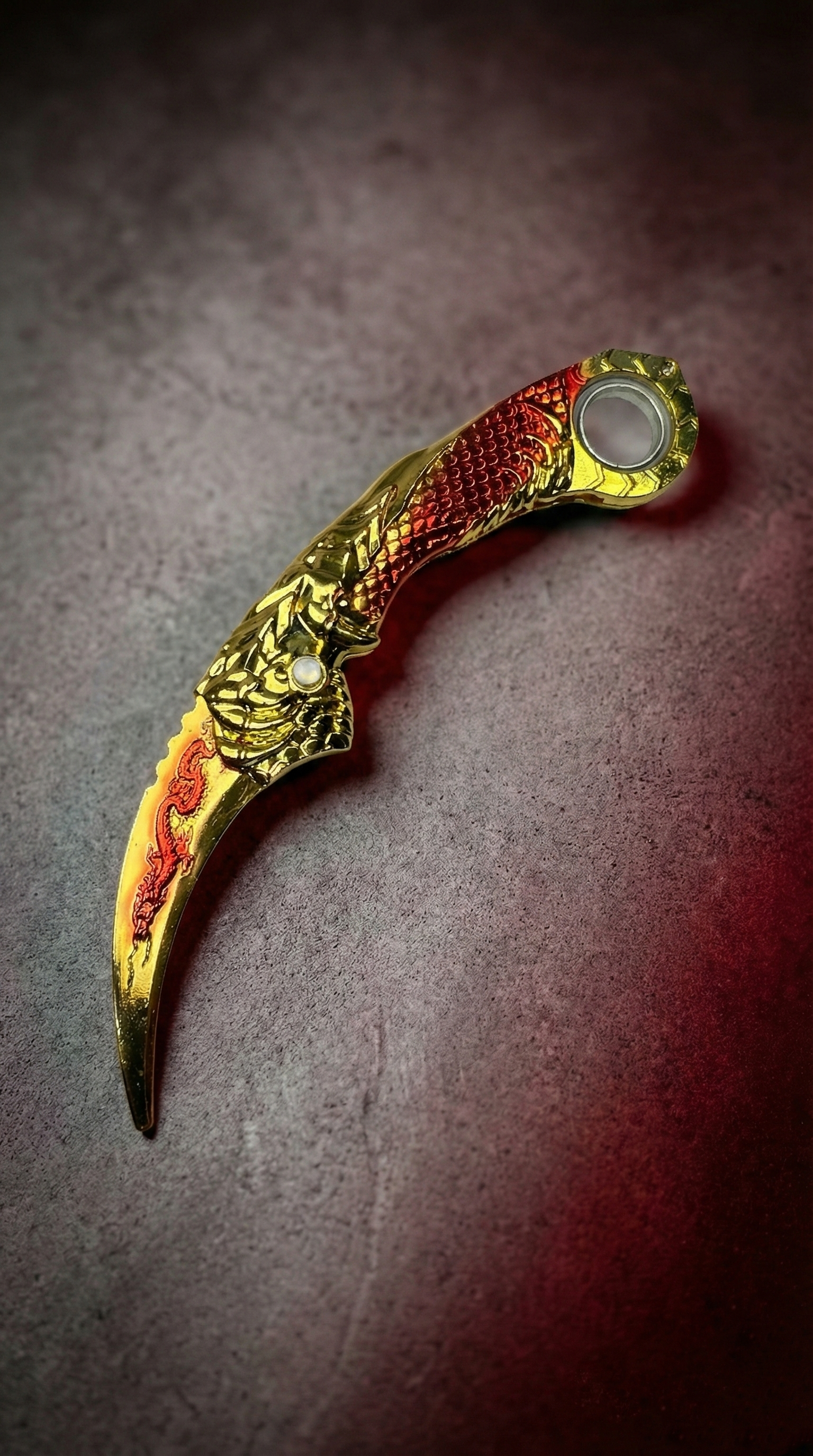 Gold Dragon Karambit Knife - Deluxe Red & Yellow Claw Blade | Hellzone