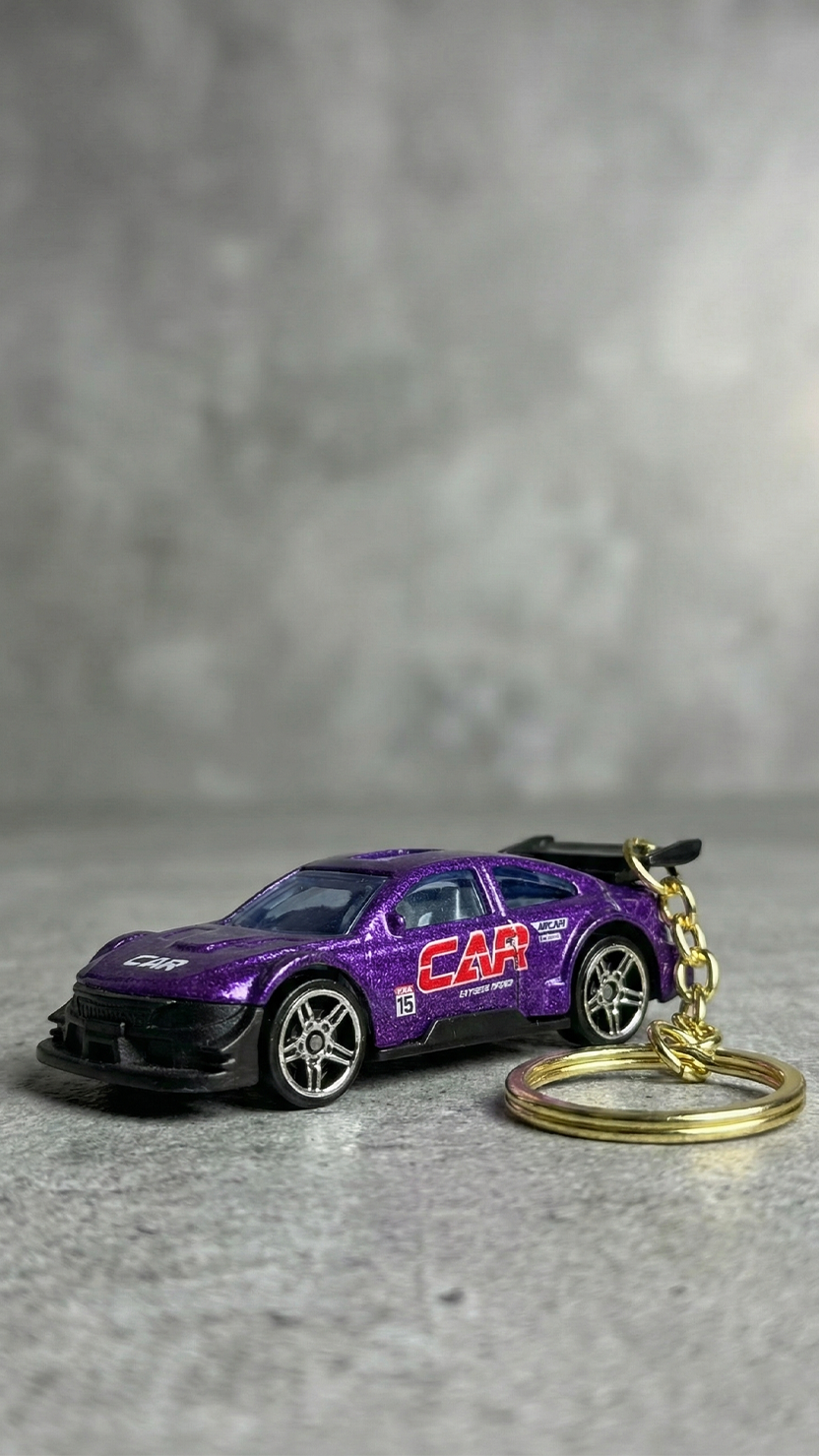 Race Car Metallic Purple GT Model with Large Spoiler & Gold Ring Keychain | Hellzone