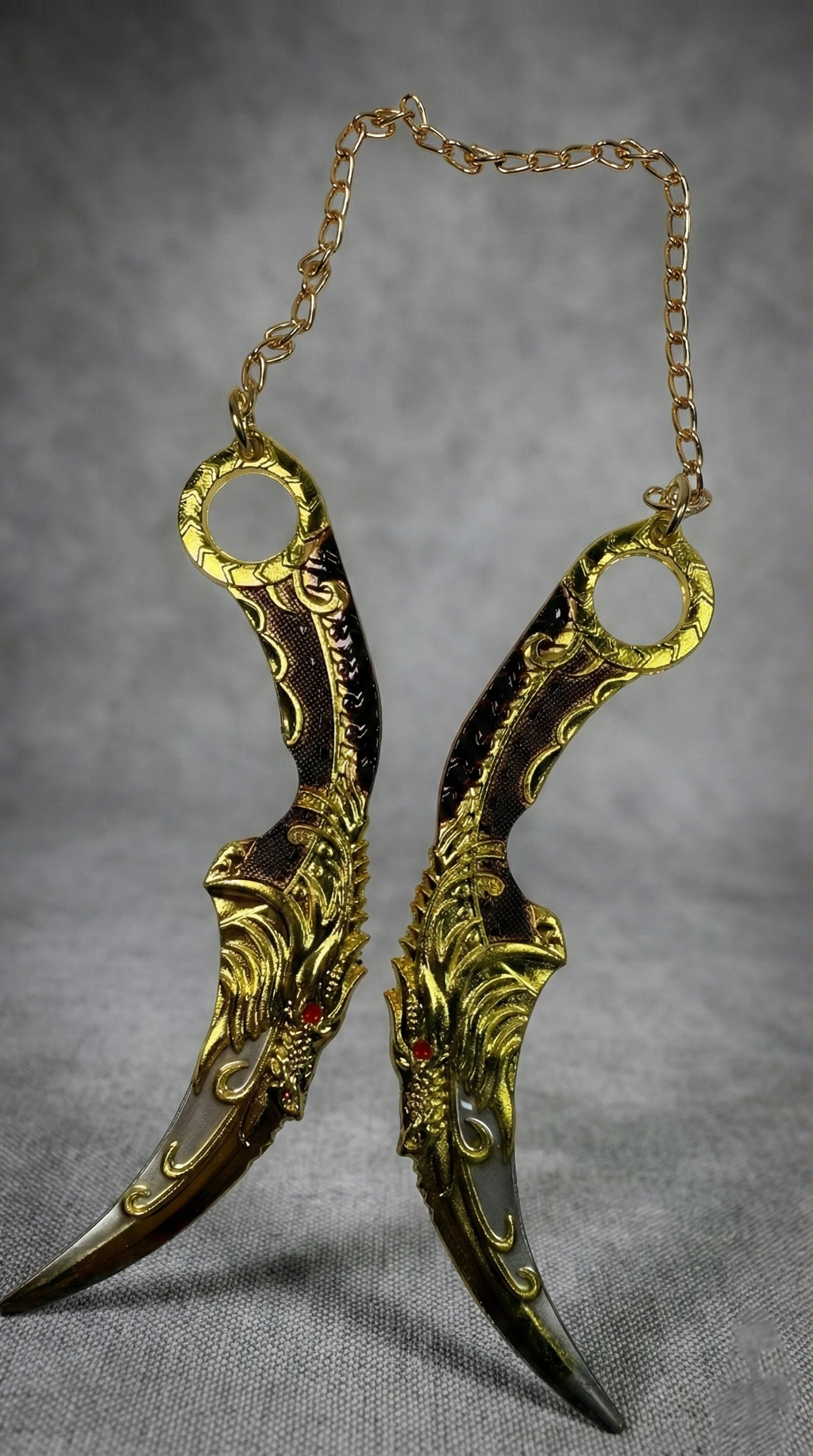 Dual Dragon Karambit Gold & Bronze Fantasy Blade Weapon | Hellzone