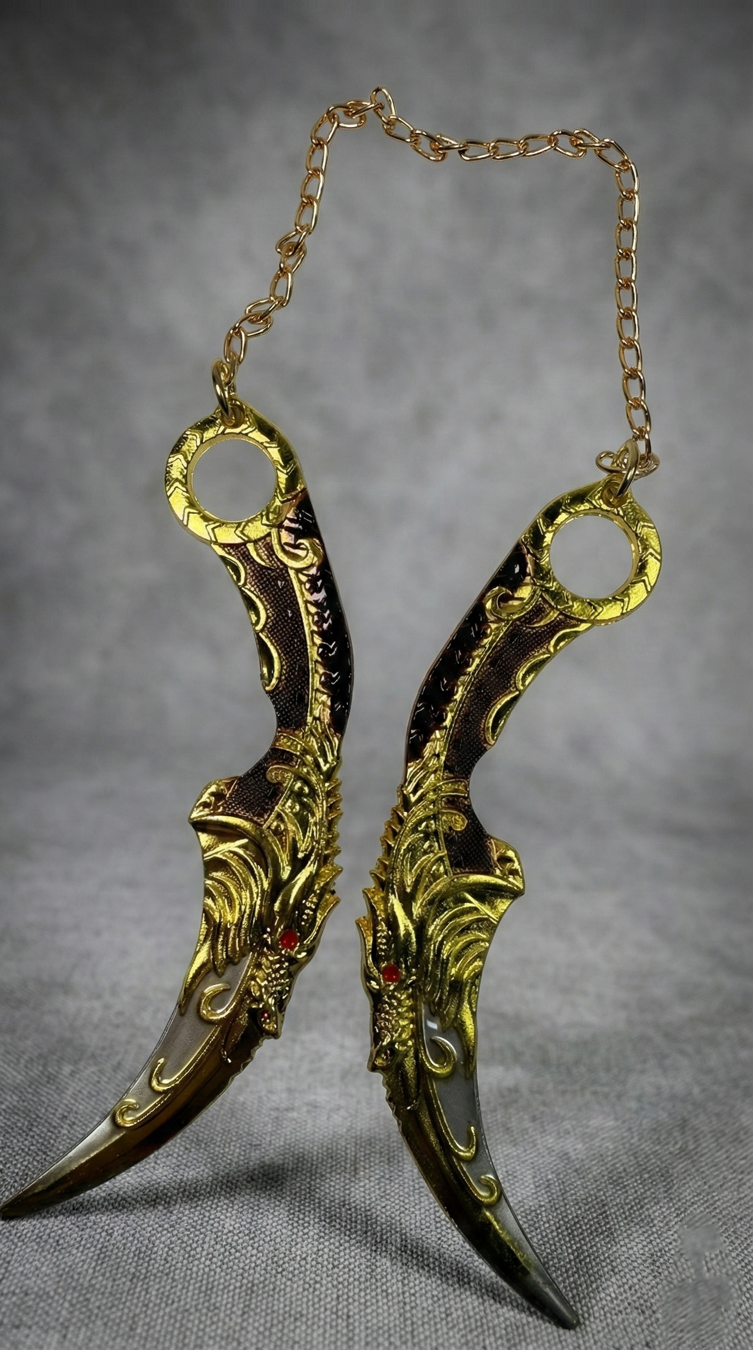 Dual Dragon Karambit Gold & Bronze Fantasy Blade Weapon | Hellzone