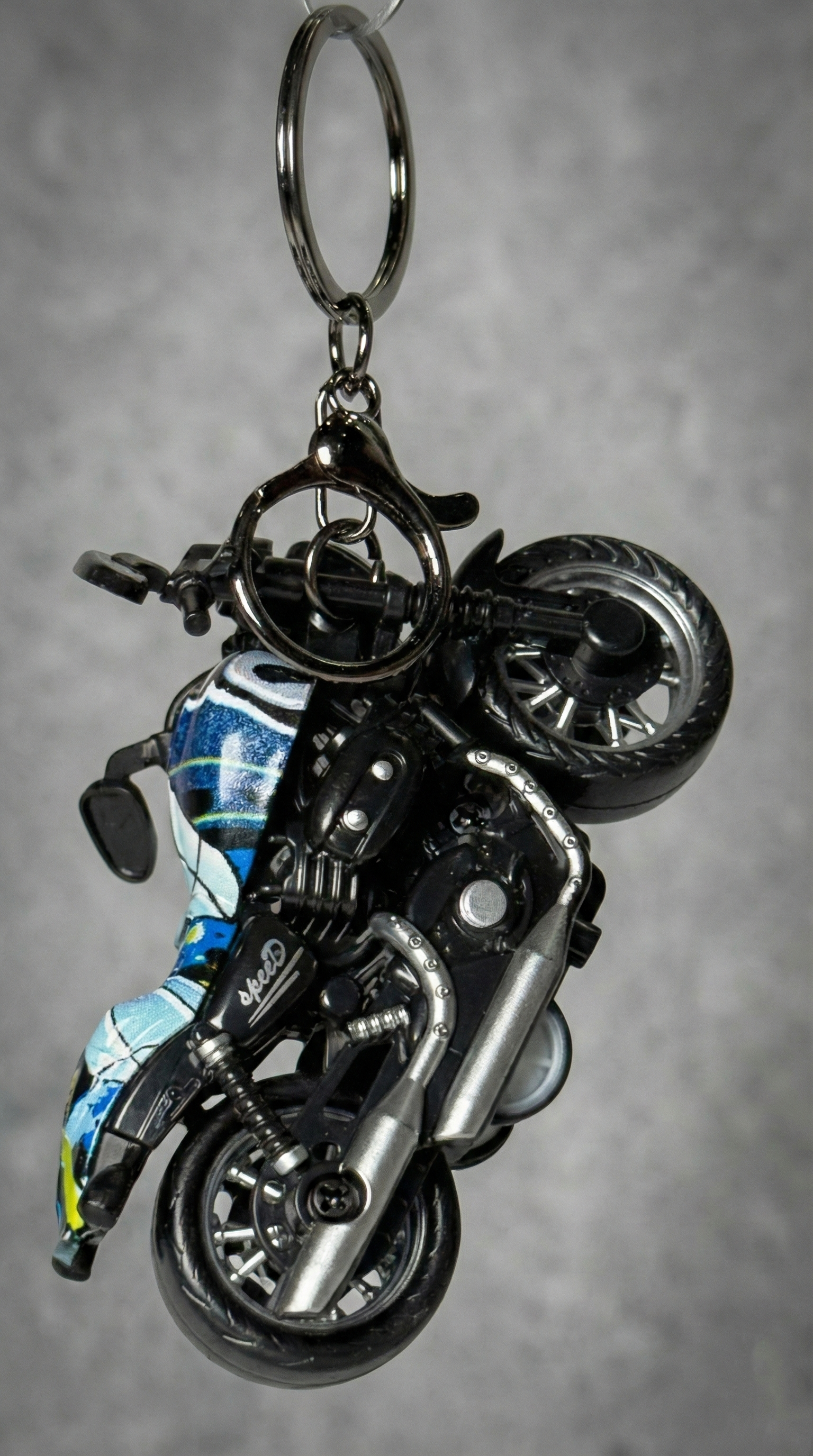 Cruiser Chopper Motorcycle Black & Blue Abstract Tank Replica Keychain | Hellzone