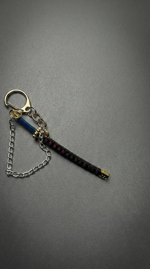Anime Katana Sword Black Scabbard Blue Hilt with Metal Chain | Hellzone