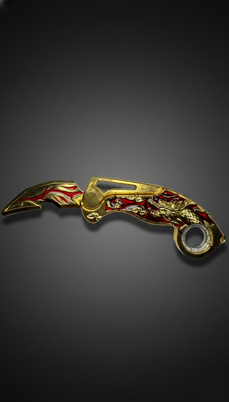 Imperial Gold Dragon Karambit Folding Knife - Red & Gold | Hellzone