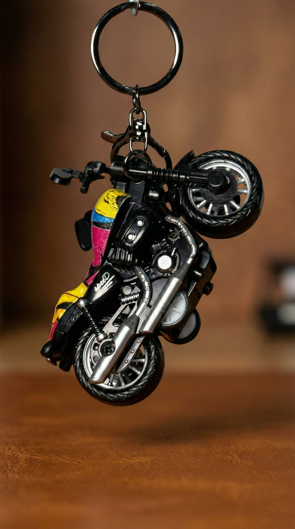 Cruiser Chopper Motorcycle Black & Primary Color Block Tank Replic Keychain | Hellzone
