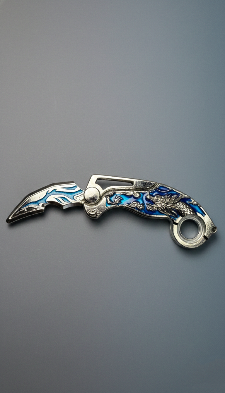 Ice Dragon Karambit Folding Knife - Blue & Silver | Hellzone