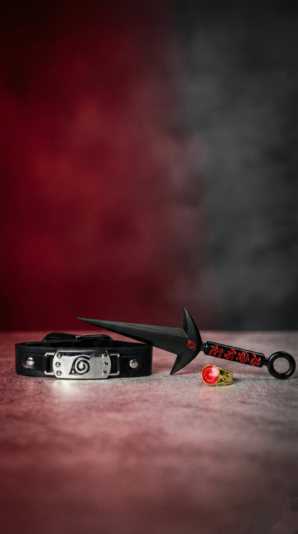 Naruto Kunai Set: Hidden Leaf Wristband & Akatsuki Ring| Hellzone