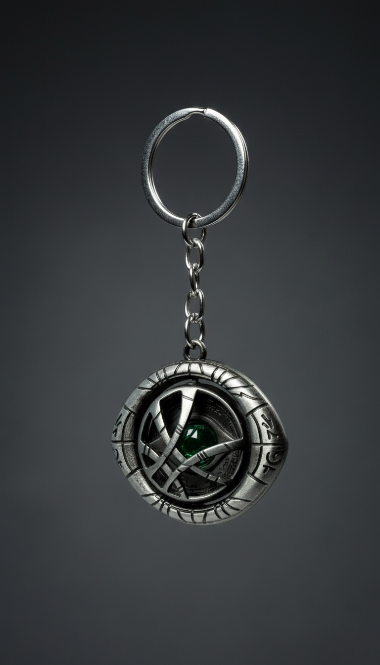 Doctor Strange Eye of Agamotto Silver Finish with Time Stone Keychain | Hellzone