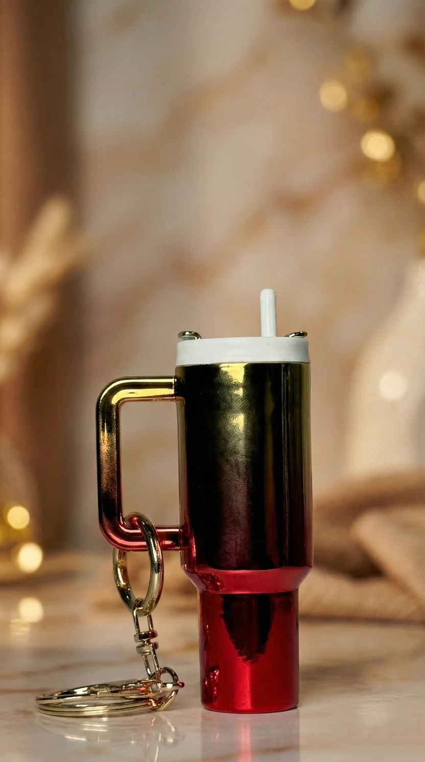 Mini Tumbler Glossy Red & Gold Keychain | Hellzone