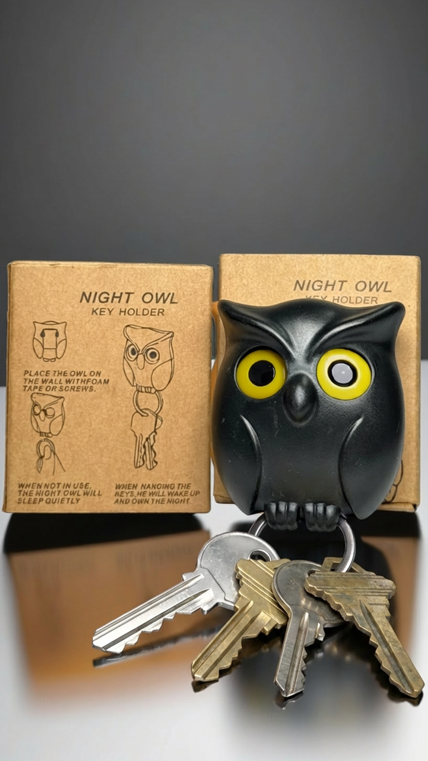 Black Owl with Bright Yellow Eyes Key Holder| Hellzone