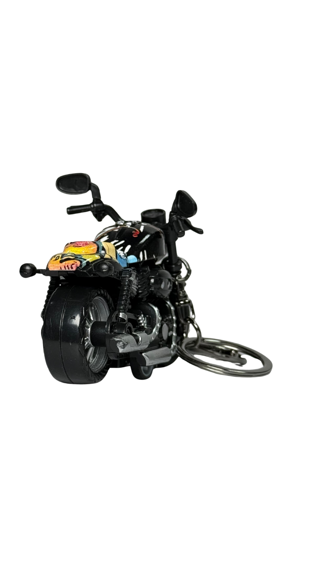Cruiser Chopper Motorcycle Black & Pop Art Graffiti Tank Replica Keychain | Hellzone