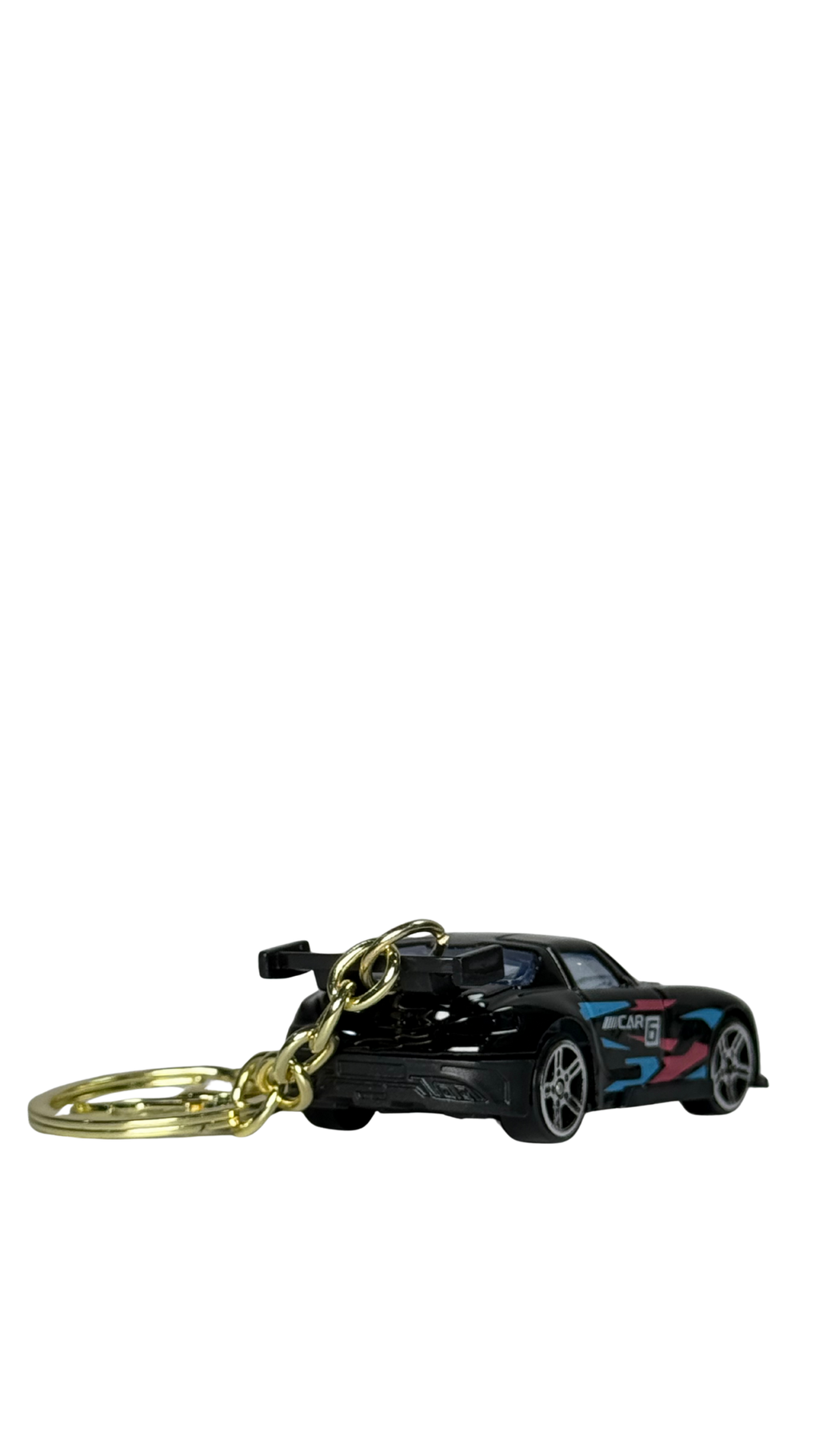 Sports Car Black Finish with Neon Racing Decals Keychain | Hellzone