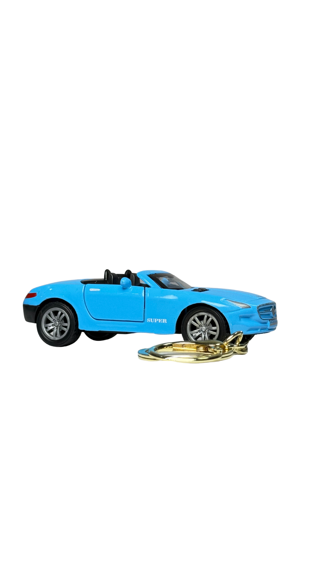 Sports Car Bright Blue Finish with Functional Opening Doors & Gold Ring Keychain | Hellzone