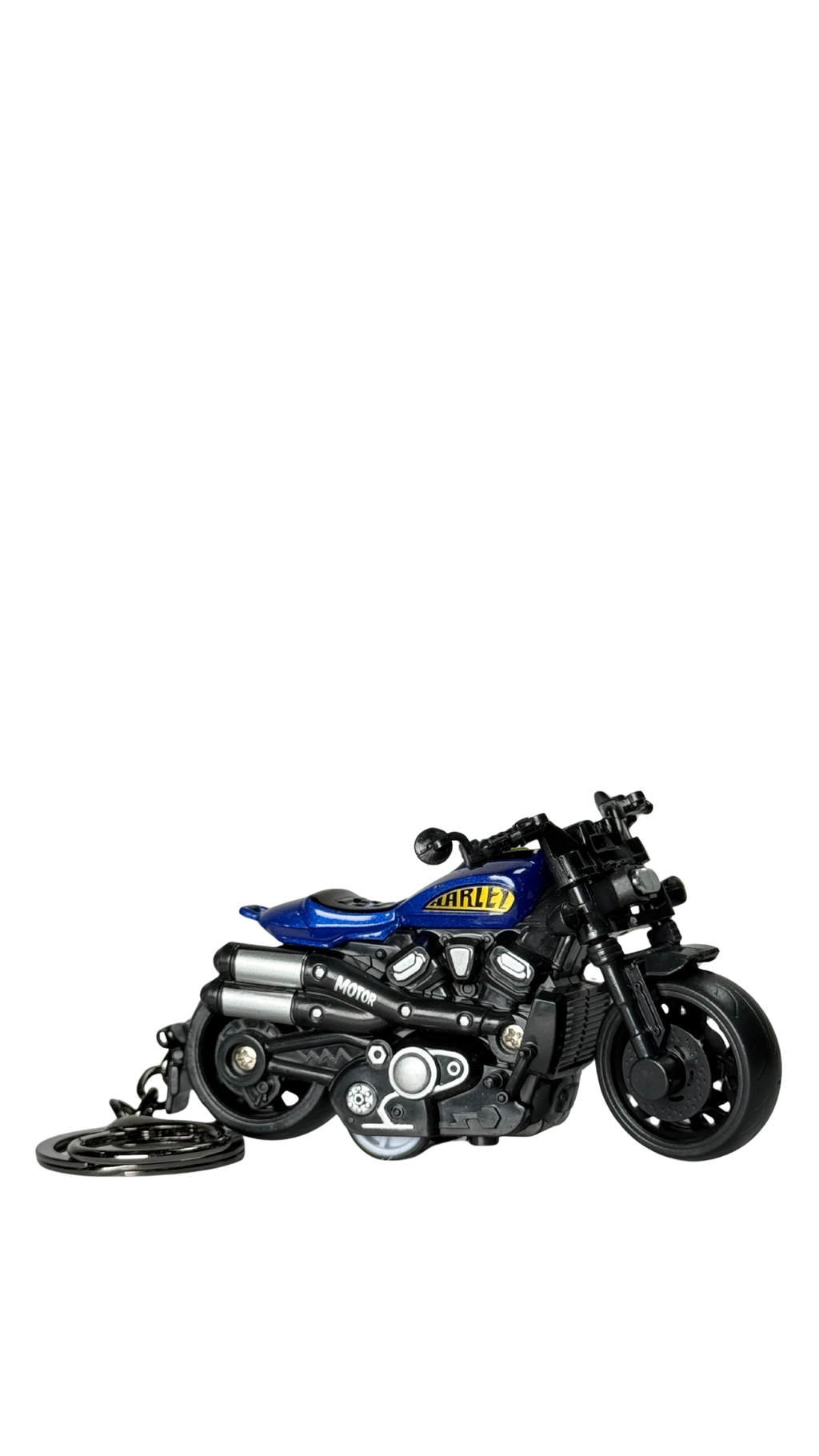 Cruiser Motorcycle with Blue Tank & Detailed Engine Replica Keychain | Hellzone