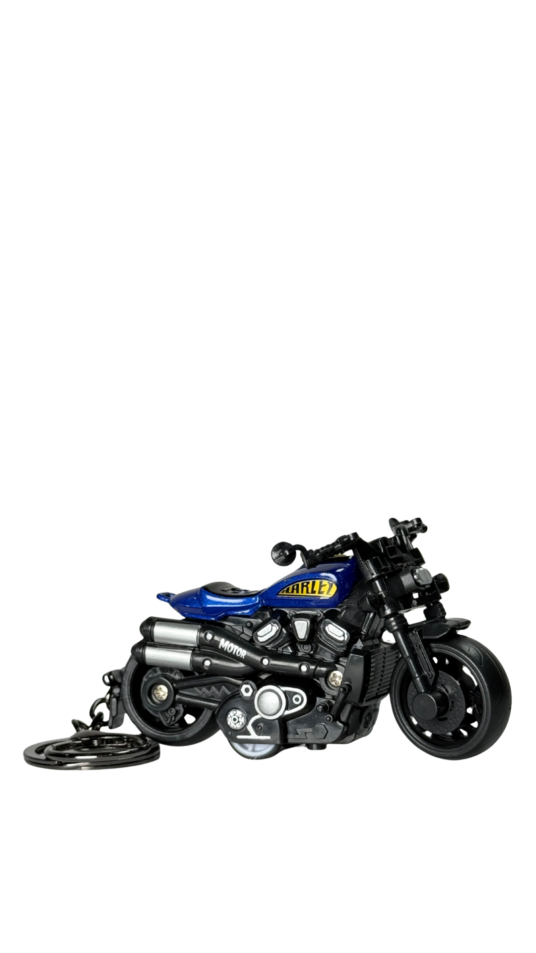 Cruiser Motorcycle with Blue Tank & Detailed Engine Replica Keychain | Hellzone