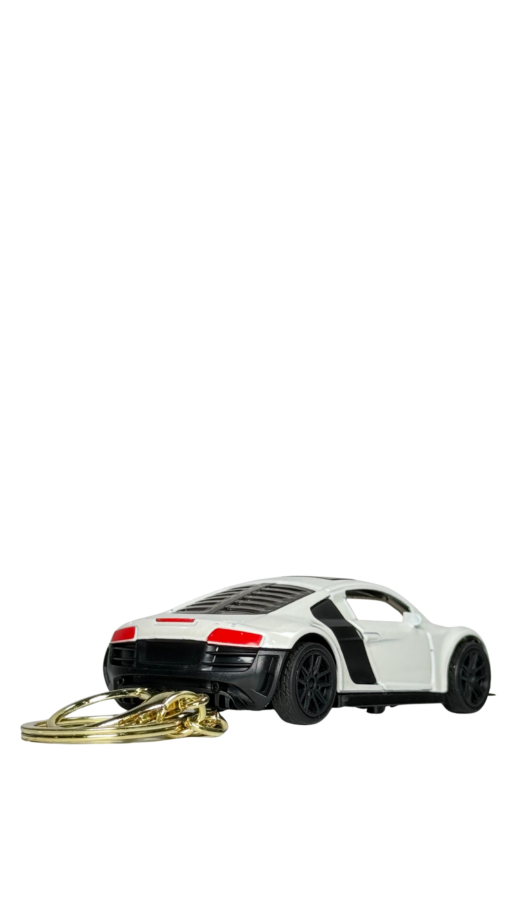 Sports Car White GT Model with Detailed Engine Bay & Gold Ring Keychain | Hellzone