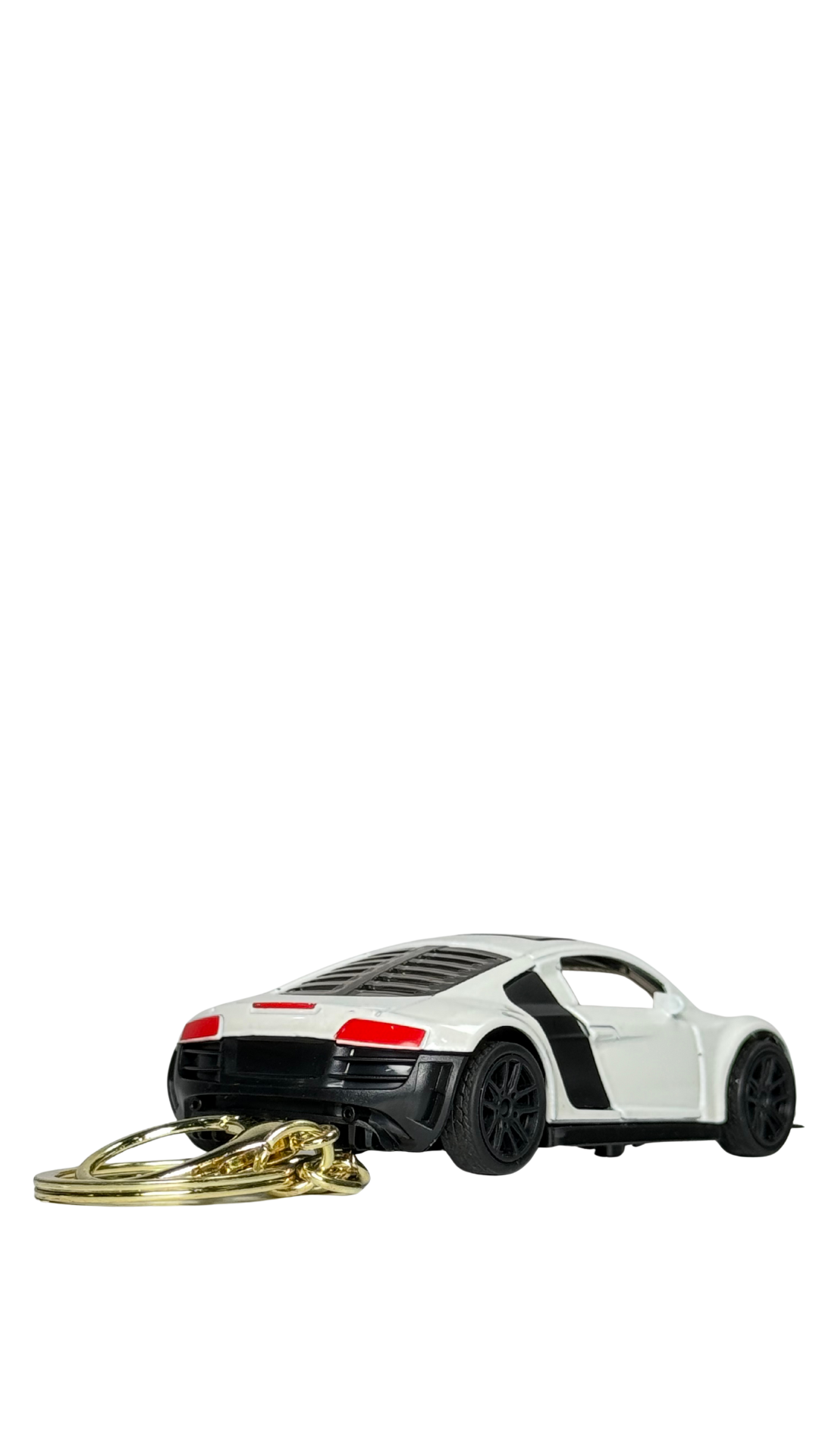 Sports Car White GT Model with Detailed Engine Bay & Gold Ring Keychain | Hellzone