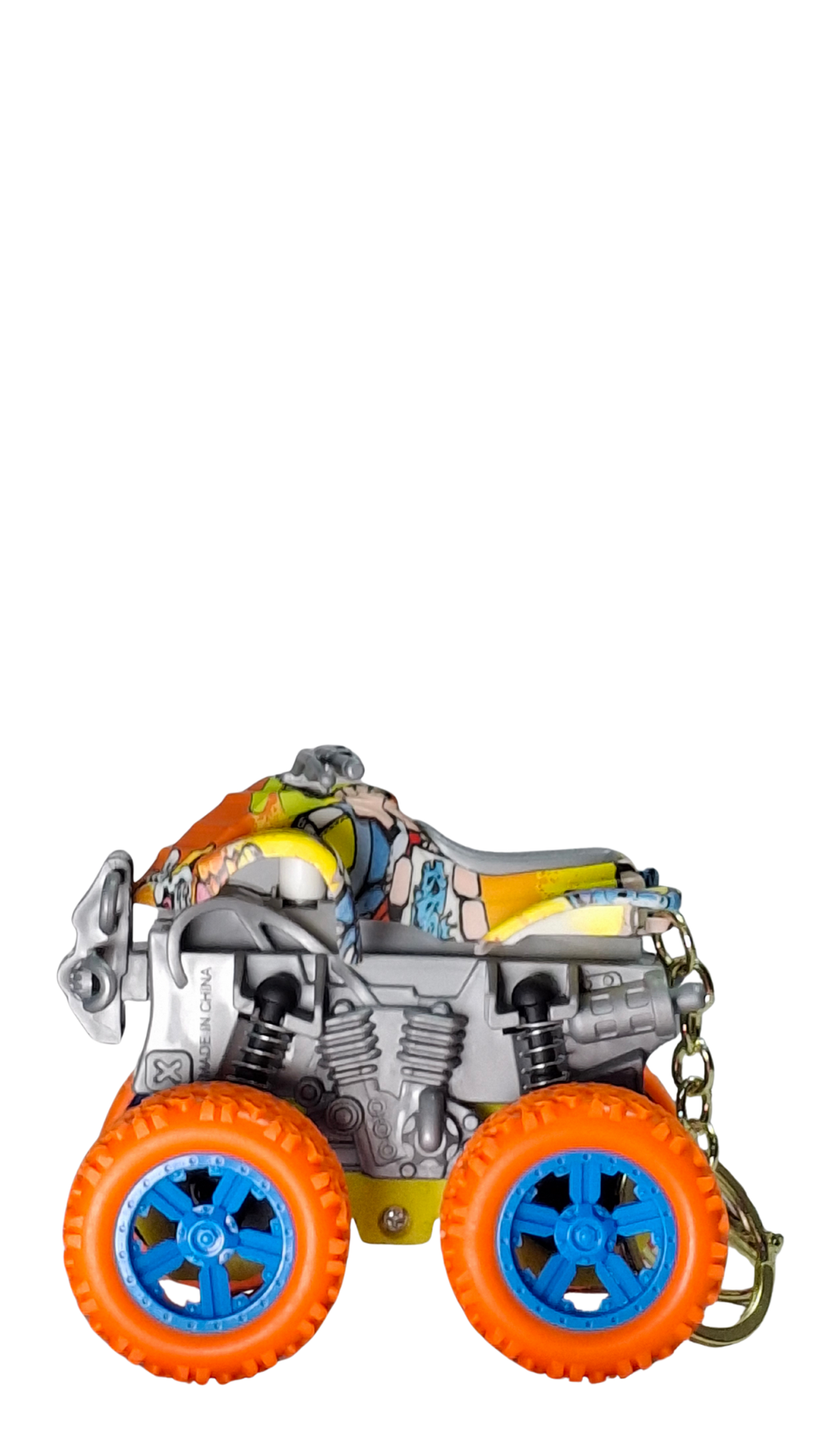 ATV Quad Monster Truck with Neon Orange Wheels & Graffiti Body Keychain | Hellzone