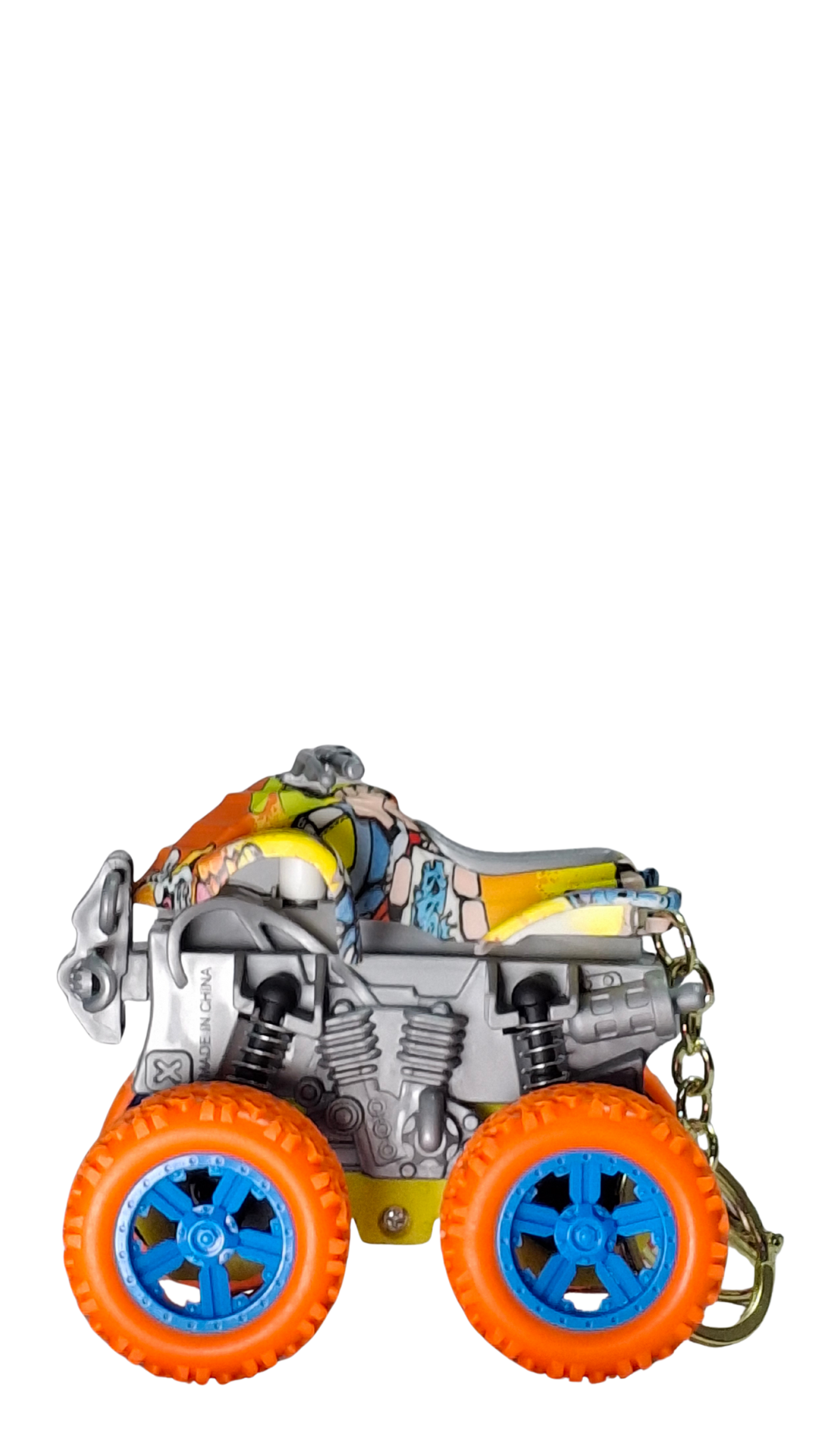 ATV Quad Monster Truck with Neon Orange Wheels & Graffiti Body Keychain | Hellzone