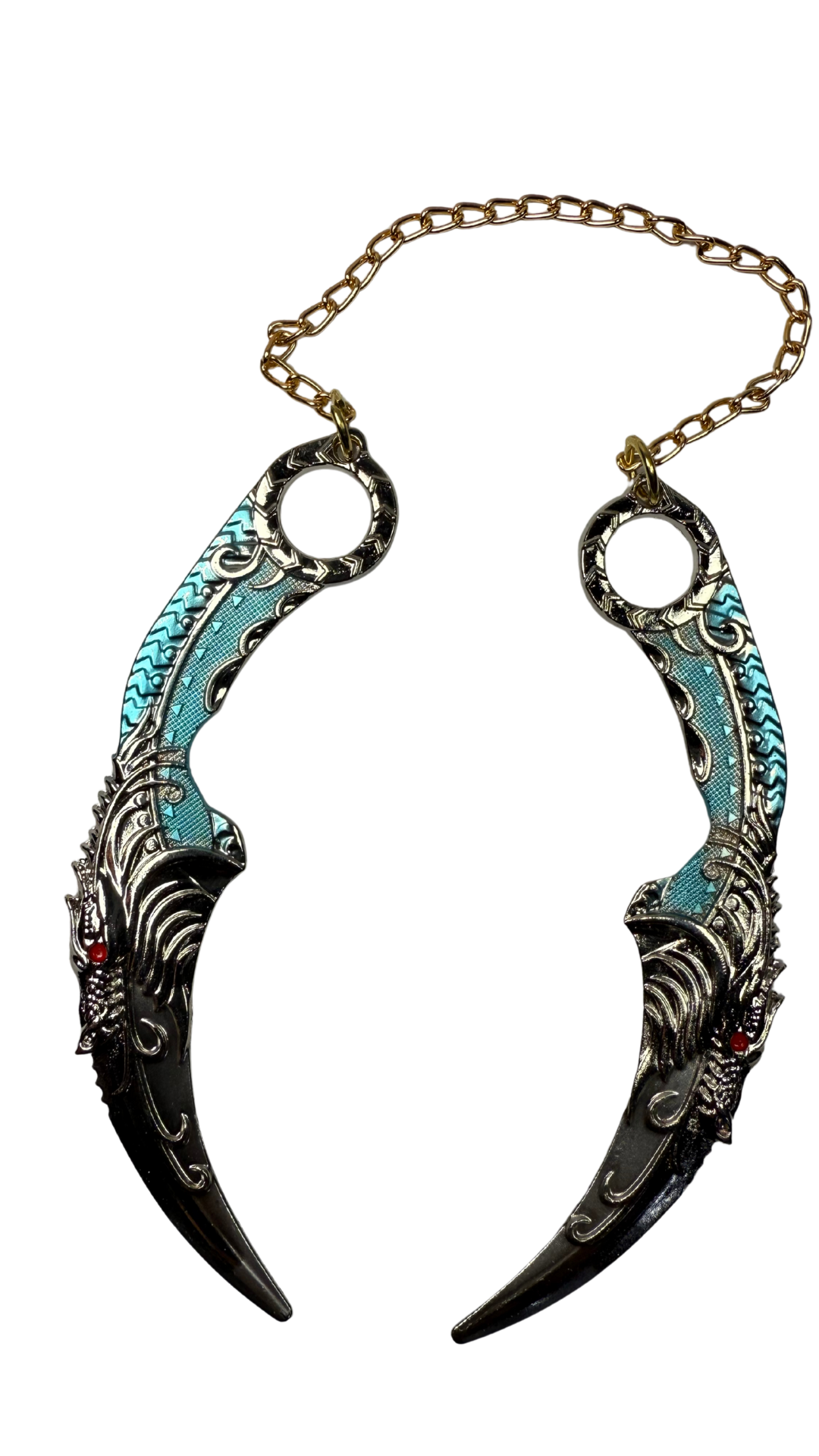 Dual Azure Dragon Karambit Turquoise & Gunmetal Fantasy Weapon | Hellzone