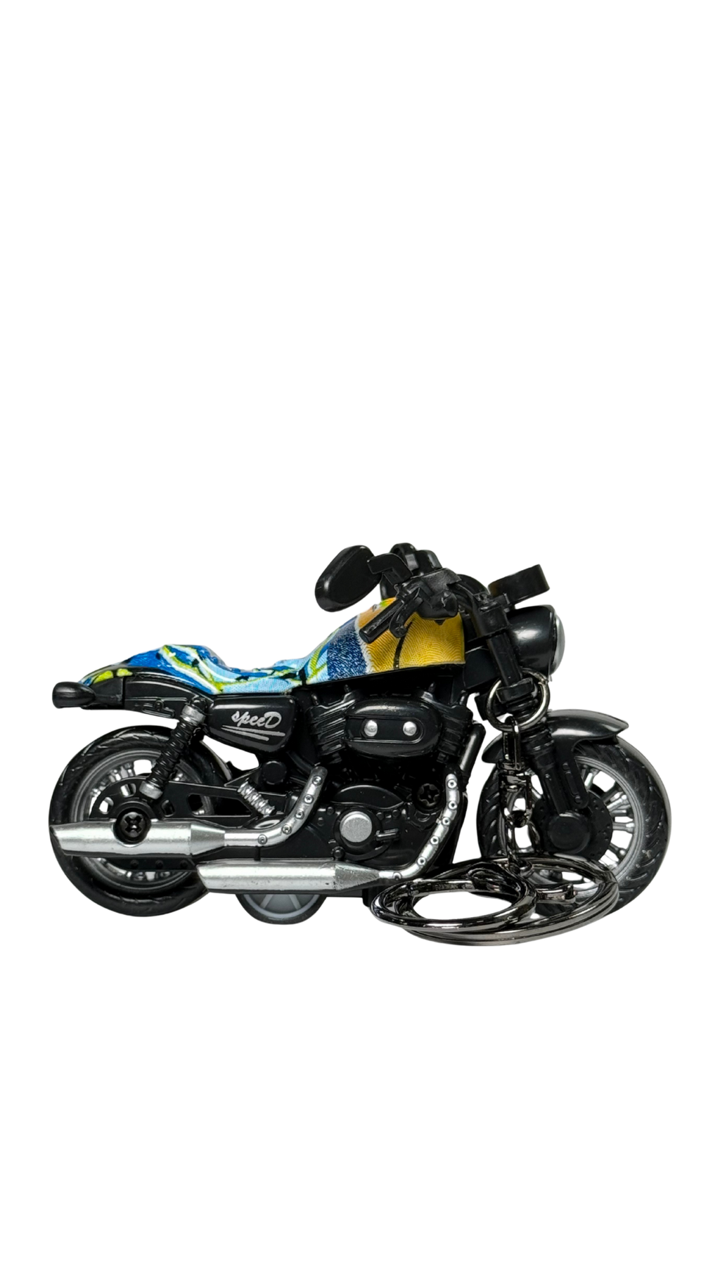 Cruiser Chopper Motorcycle Black & Tropical Abstract Tank Replica Keychain | Hellzone