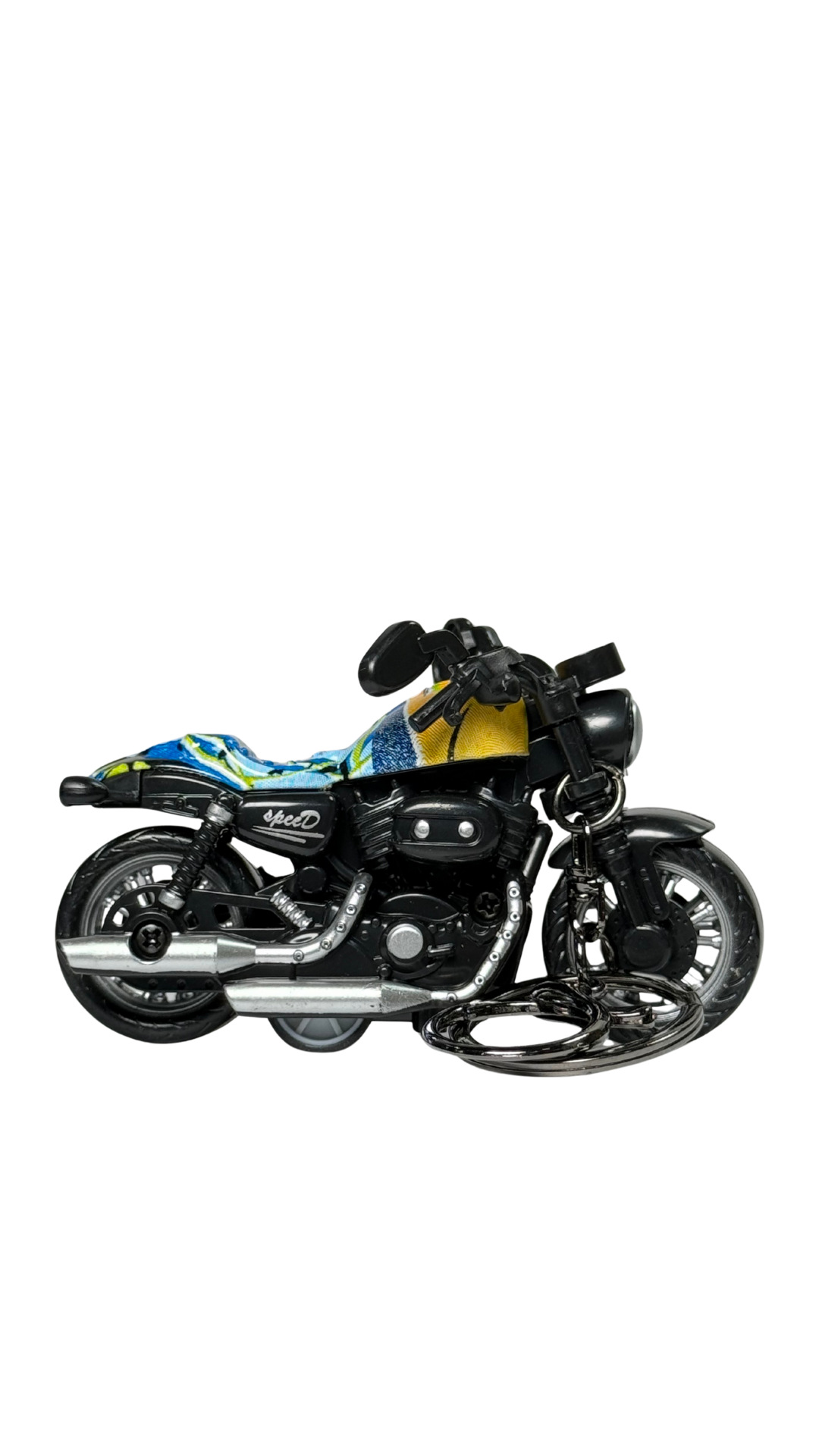Cruiser Chopper Motorcycle Black & Tropical Abstract Tank Replica Keychain | Hellzone
