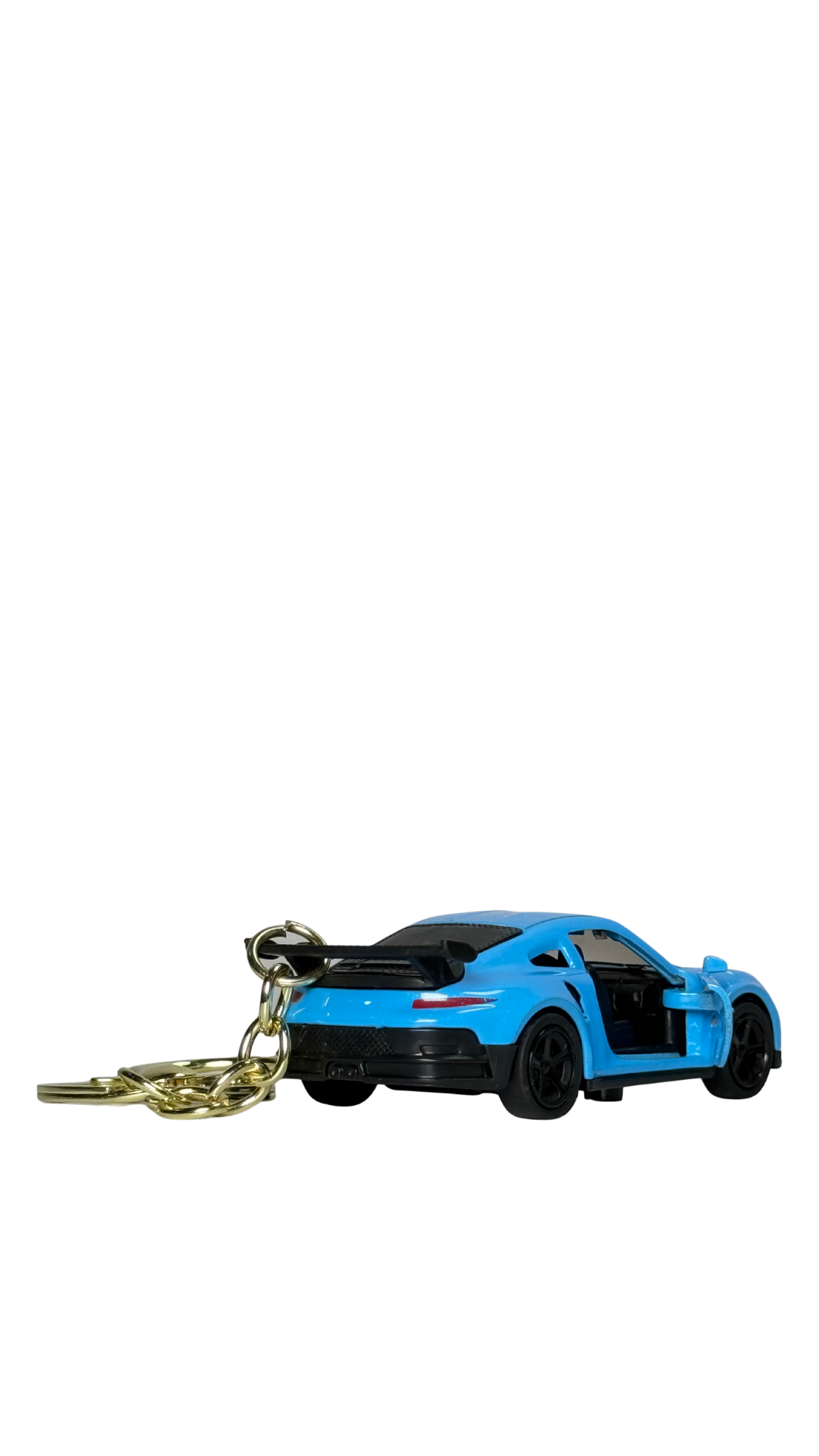 GT Race Car Metallic Blue Finish with Large Spoiler & Gold Ring Keychain | Hellzone