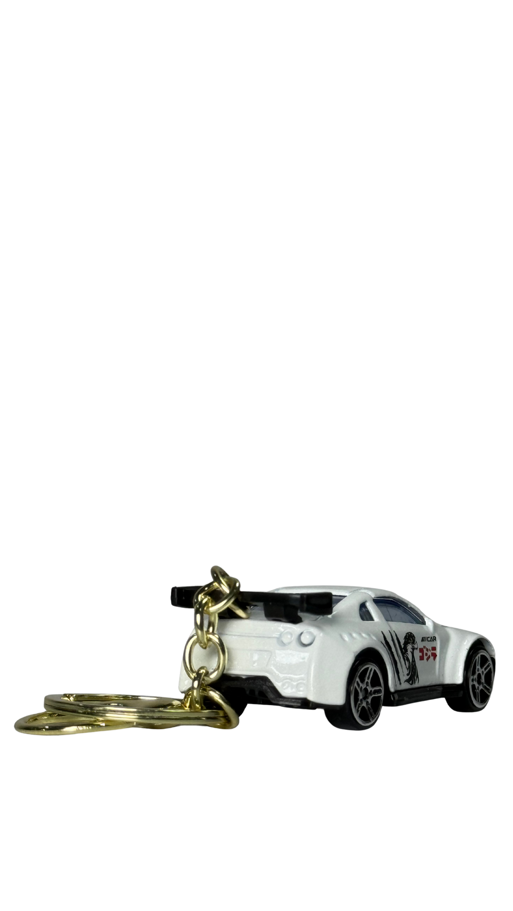 Race Car White GT Model with Large Spoiler & Gold Ring Keychain | Hellzone