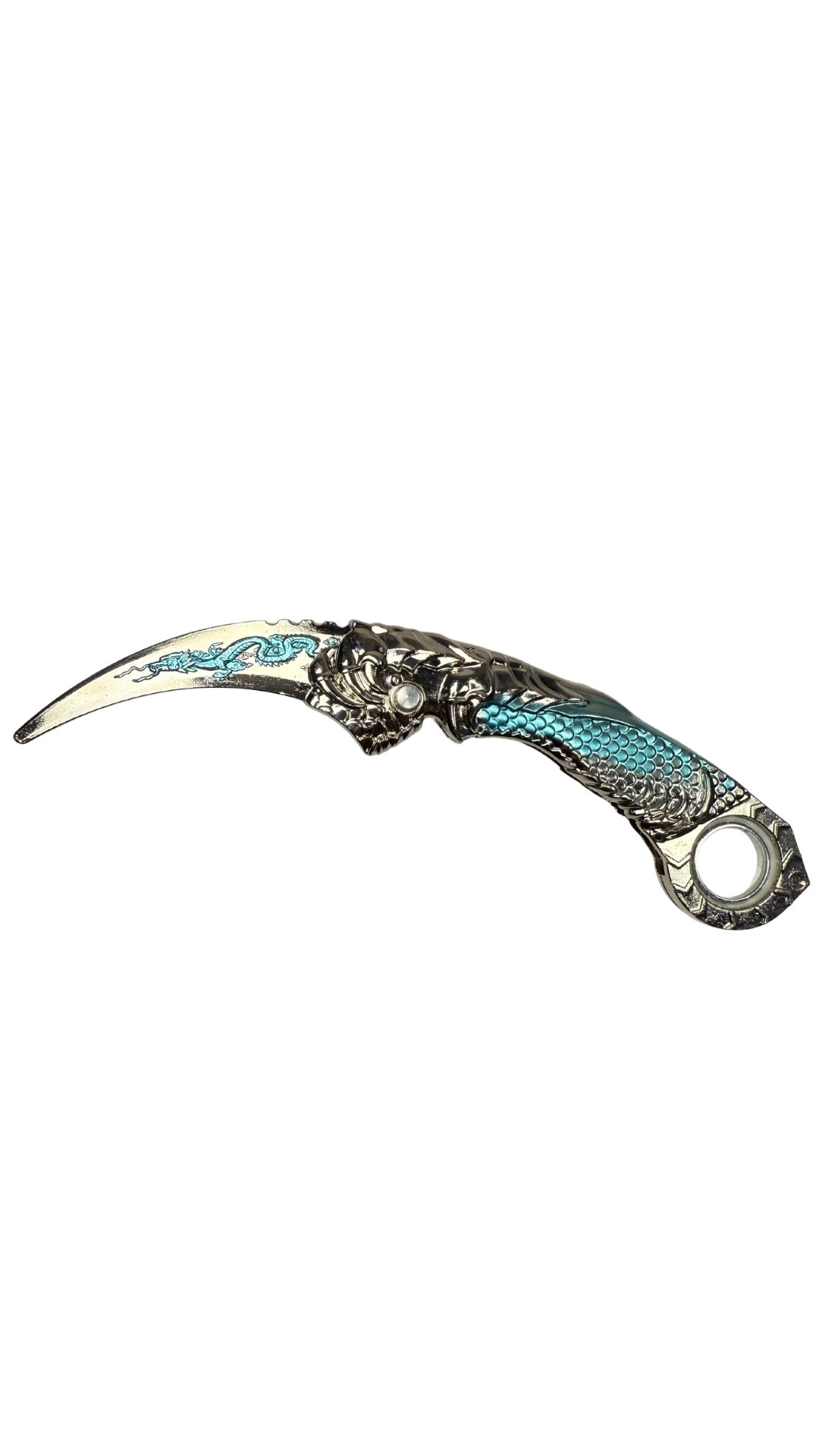 Dragon Karambit Knife - Ornate Silver & Blue Fantasy Blade | Hellzone