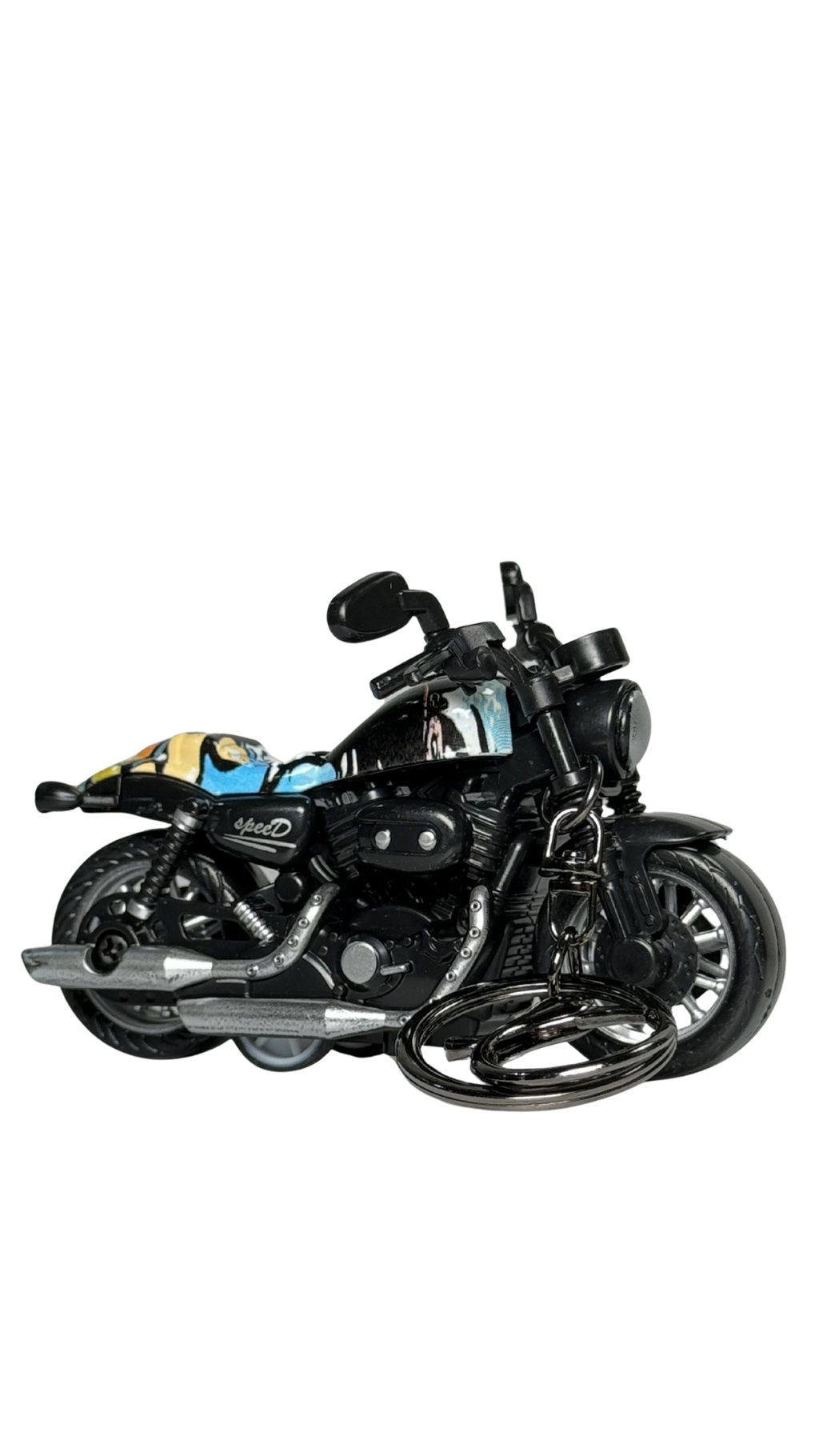 Cruiser Chopper Motorcycle Black & Pop Art Graffiti Tank Replica Keychain | Hellzone