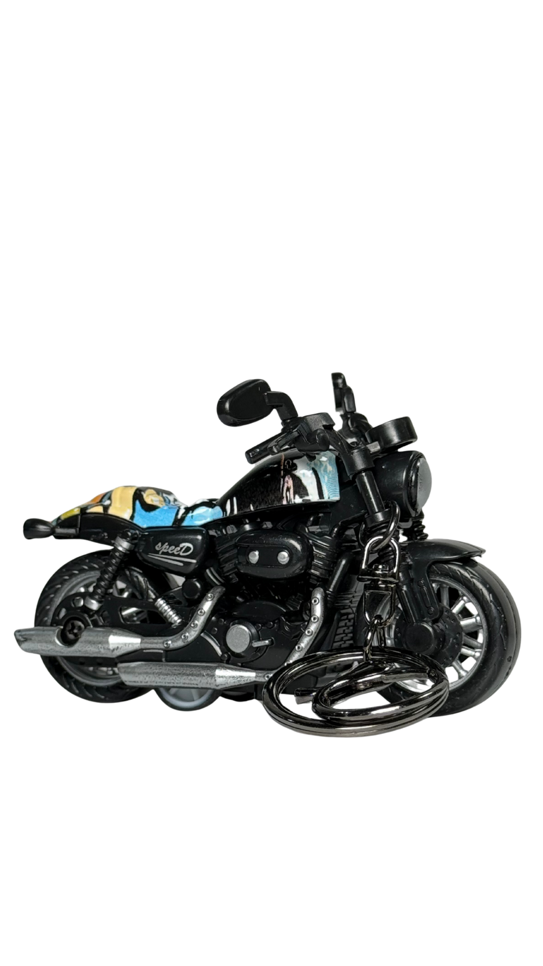 Cruiser Chopper Motorcycle Black & Pop Art Graffiti Tank Replica Keychain | Hellzone