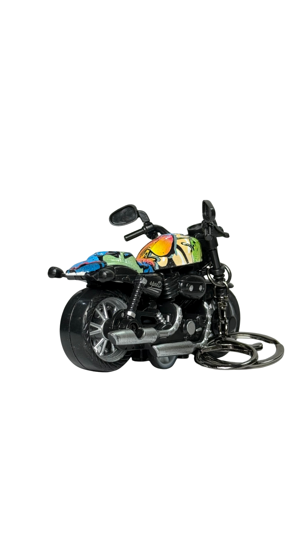 Cruiser Chopper Motorcycle Black & Urban Graffiti Tank Replica Keychain | Hellzone