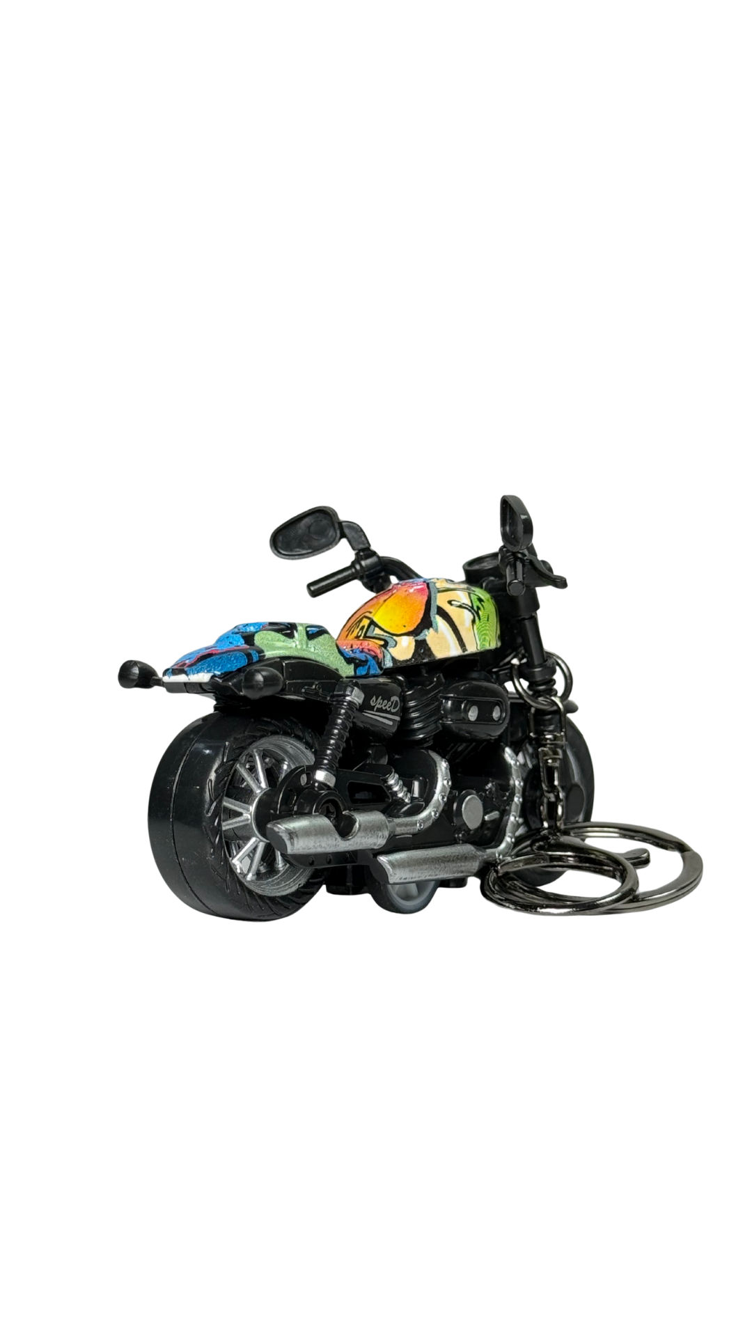 Cruiser Chopper Motorcycle Black & Urban Graffiti Tank Replica Keychain | Hellzone
