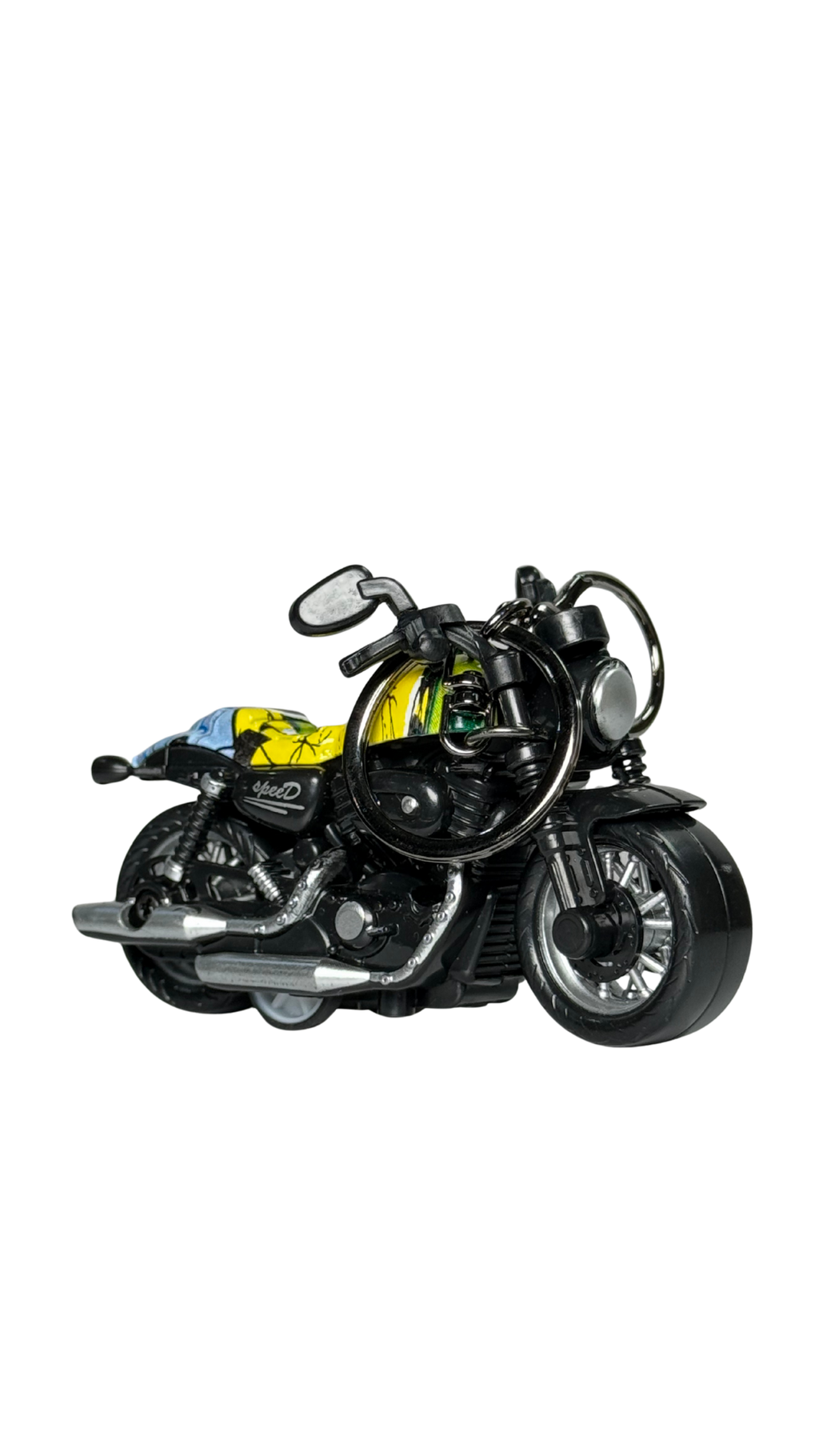 Cruiser Chopper Motorcycle Black & Yellow Graffiti Tank Replica Keychain | Hellzone