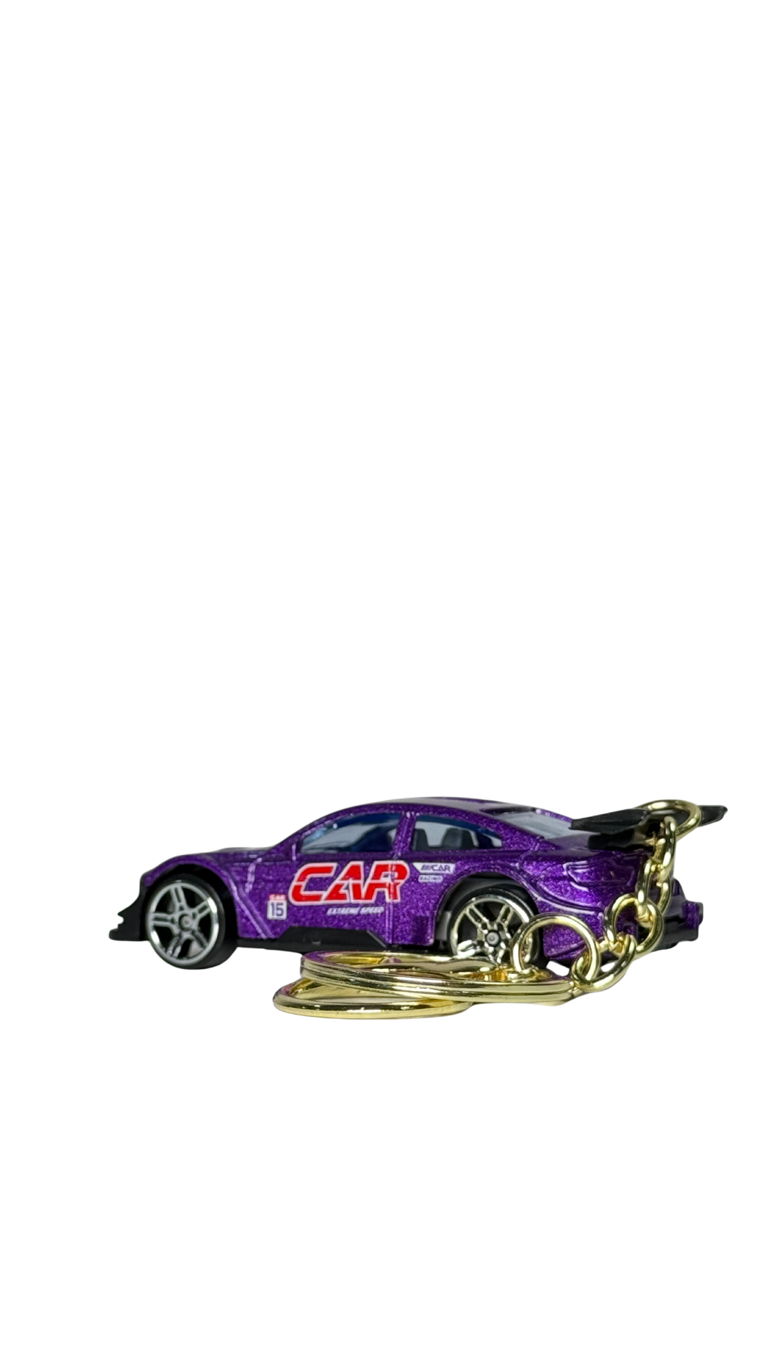 Race Car Metallic Purple GT Model with Large Spoiler & Gold Ring Keychain | Hellzone