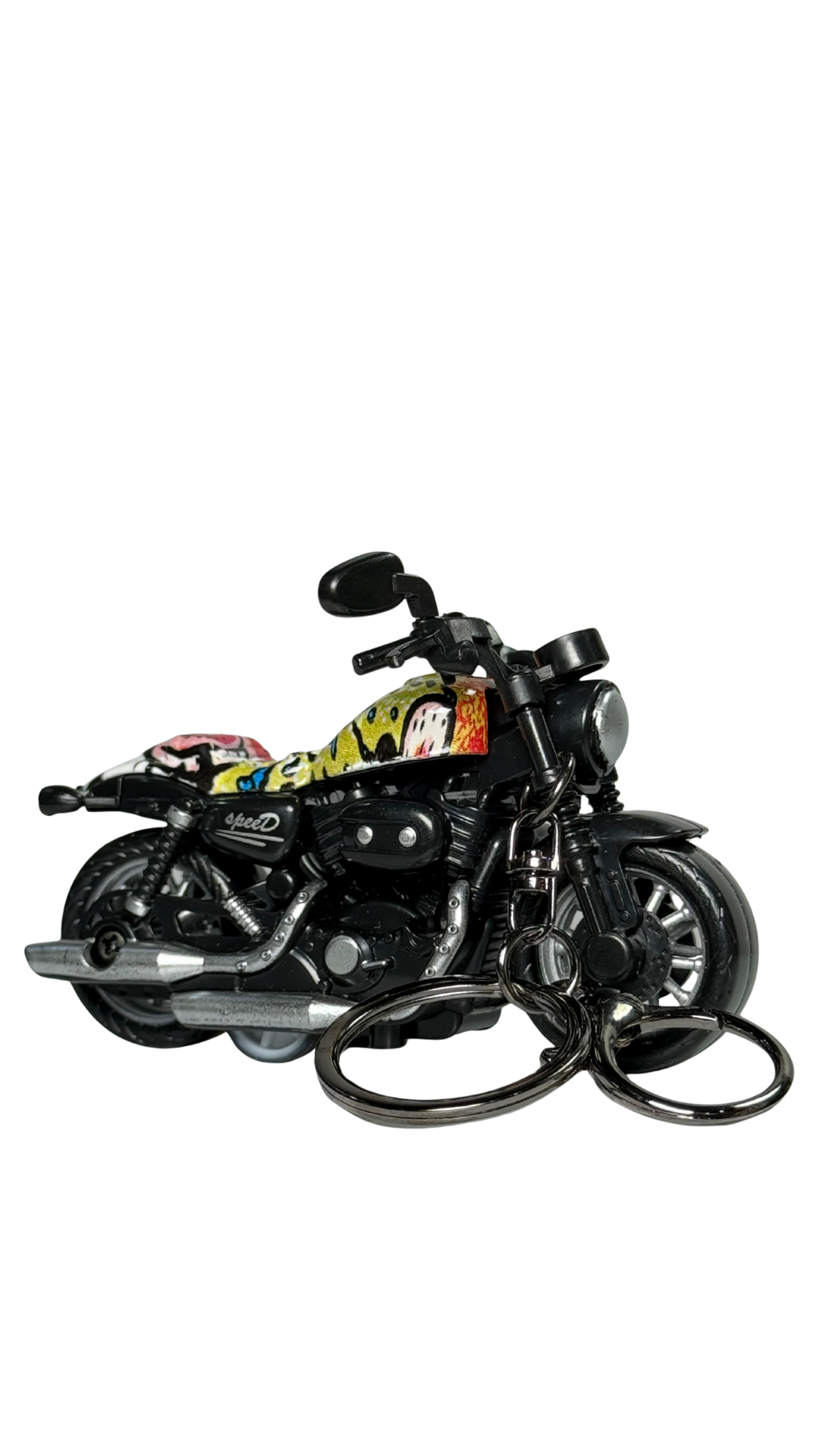 Cruiser Chopper Motorcycle Black & Yellow Animal Print Tank Replica Keychain | Hellzone