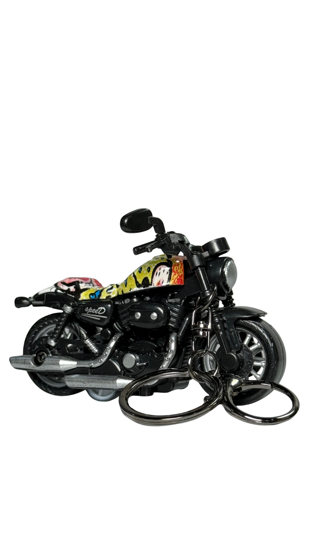 Cruiser Chopper Motorcycle Black & Yellow Animal Print Tank Replica Keychain | Hellzone