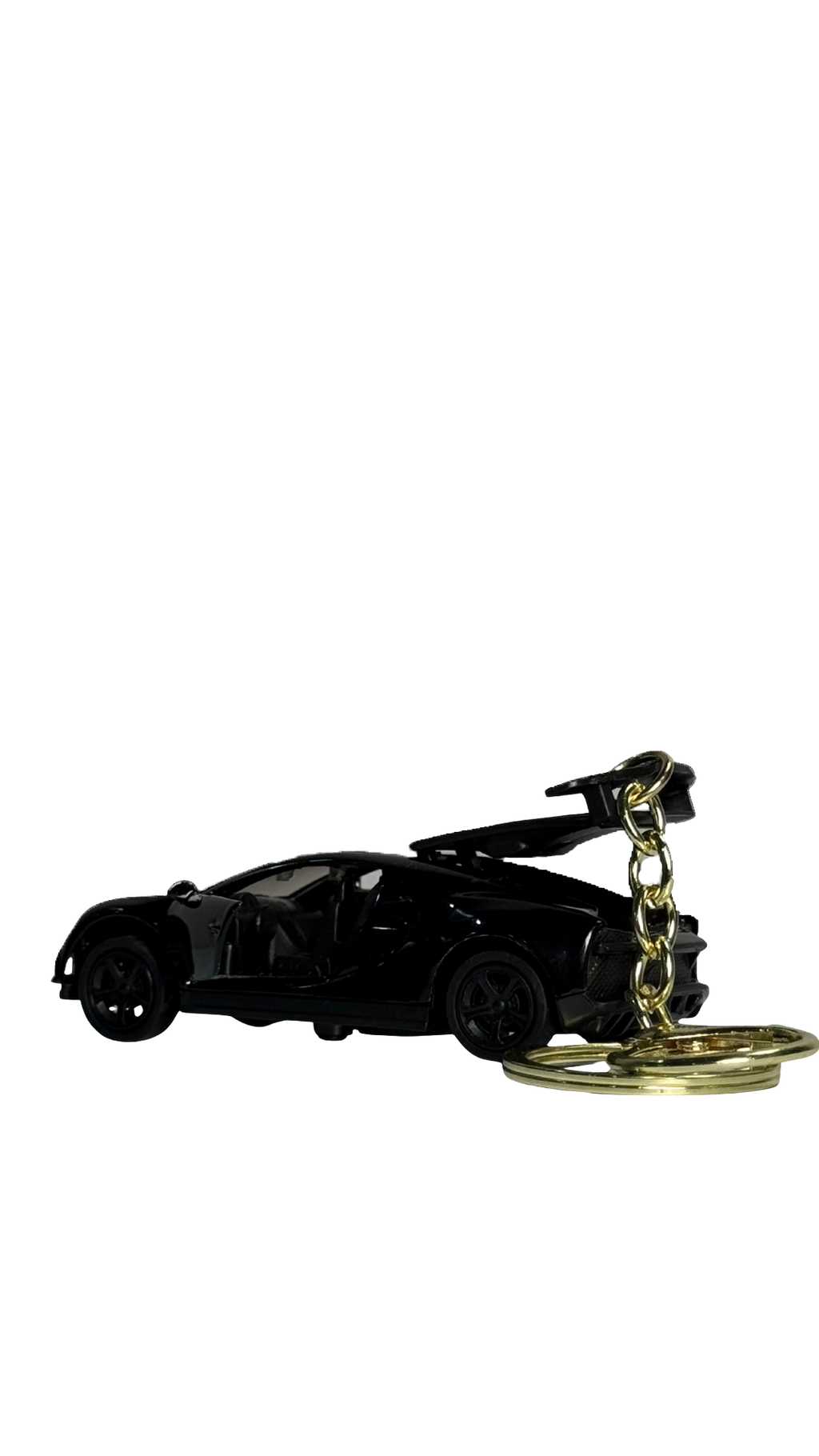 Black Hypercar Sports Car with Steering Wheel Charm & Gold Ring Keychain | Hellzone
