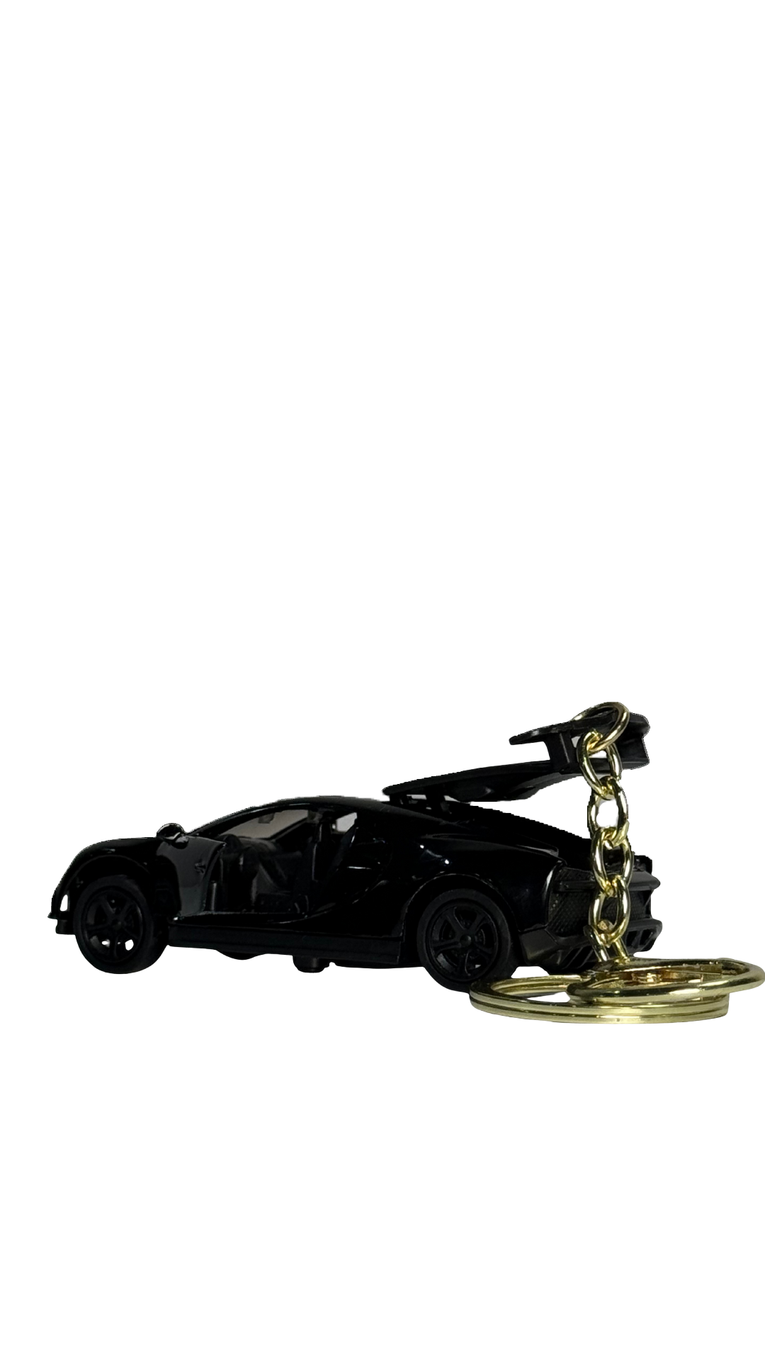 Black Hypercar Sports Car with Steering Wheel Charm & Gold Ring Keychain | Hellzone