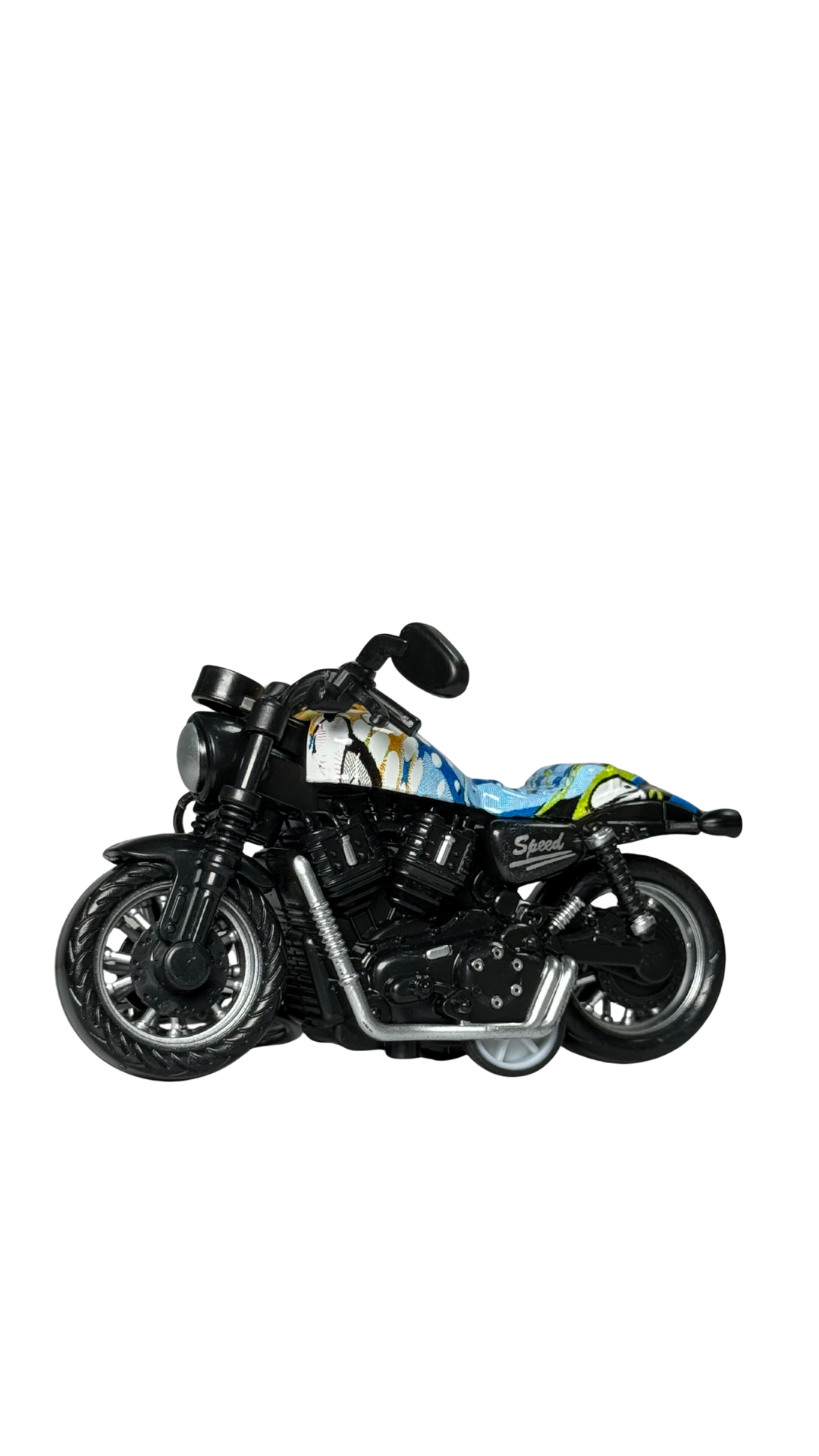 Cruiser Chopper Motorcycle Black & Blue Urban Graffiti Tank Replica Keychain | Hellzone