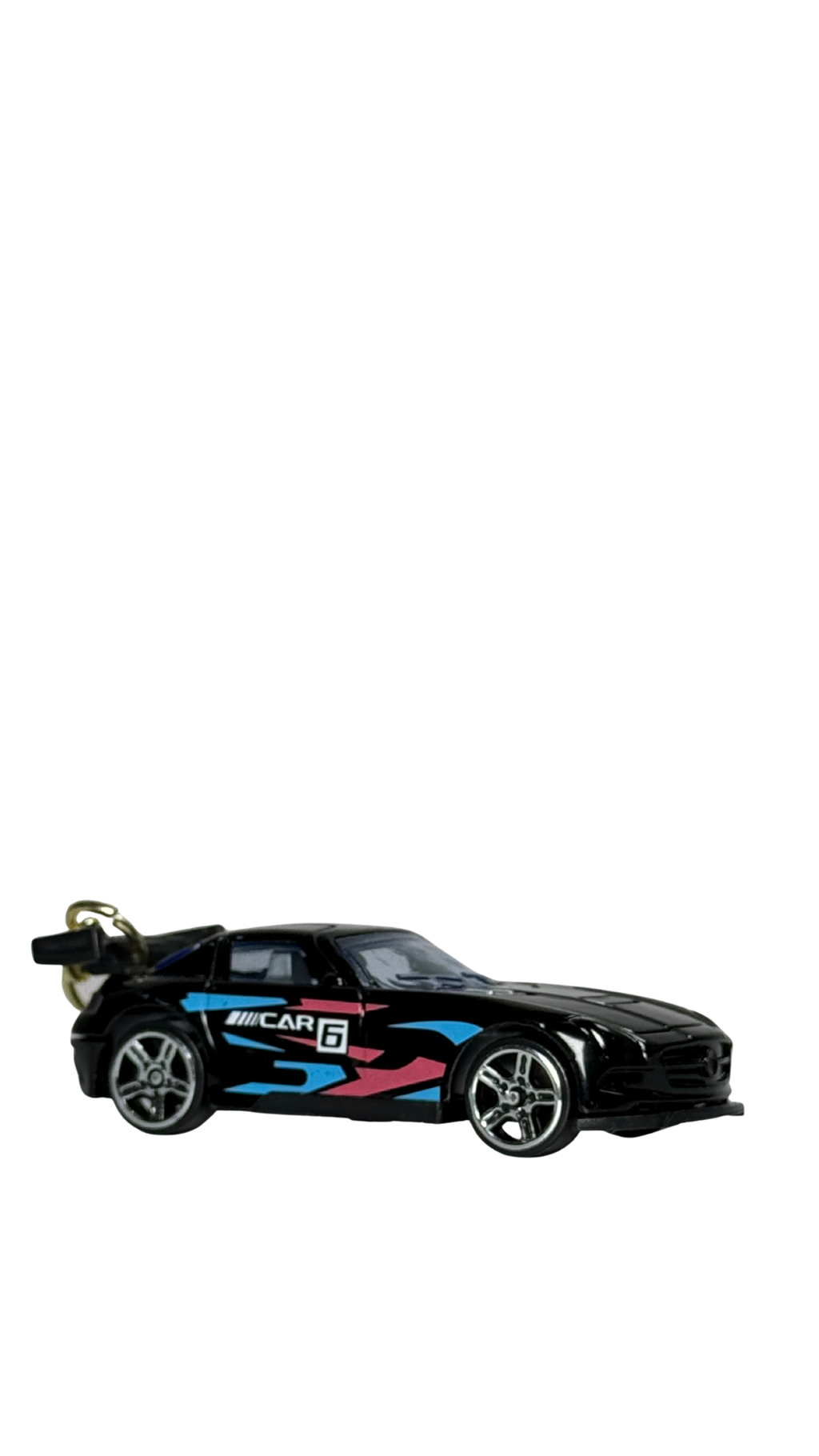 Sports Car Black Finish with Neon Racing Decals Keychain | Hellzone