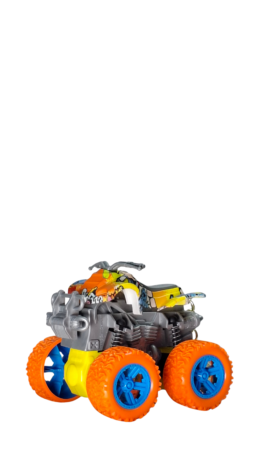 ATV Quad Monster Truck with Neon Orange Wheels & Graffiti Body Keychain | Hellzone