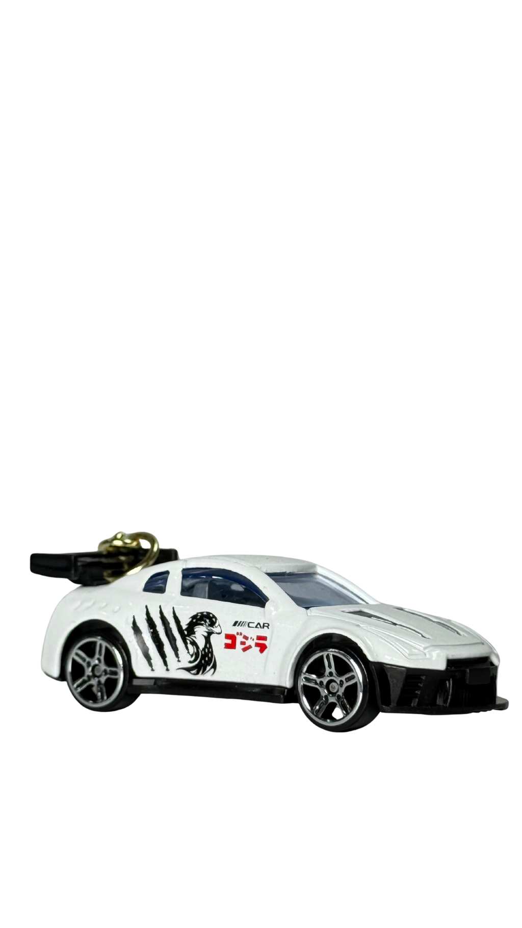 Race Car White GT Model with Large Spoiler & Gold Ring Keychain | Hellzone