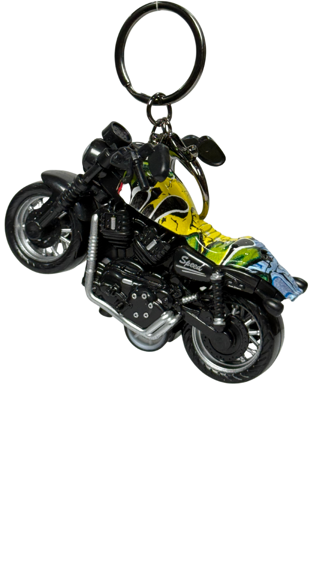 Cruiser Chopper Motorcycle Black & Yellow Graffiti Tank Replica Keychain | Hellzone
